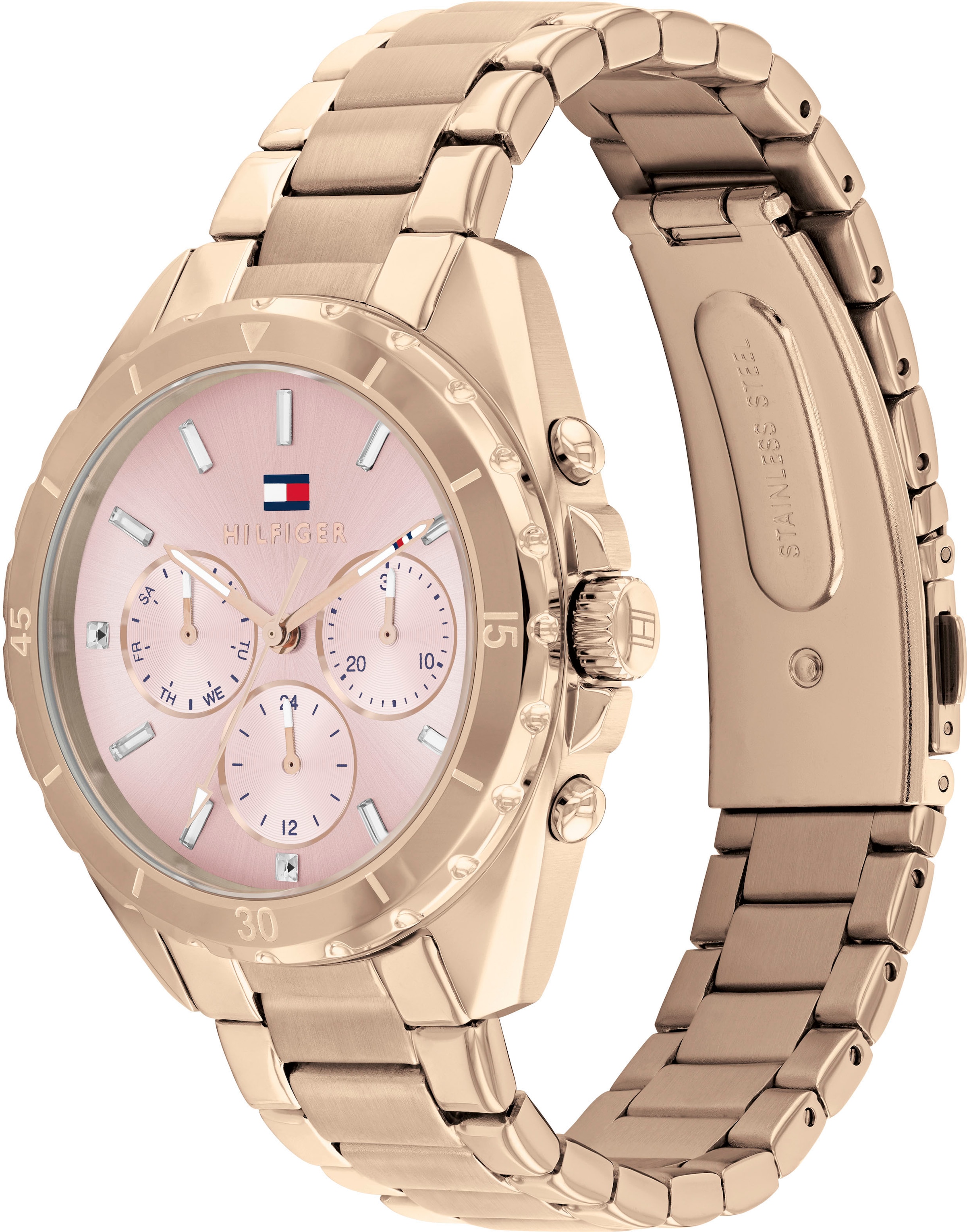 Tommy Hilfiger Multifunktionsuhr »MELLIE«, Quarzuhr, Armbanduhr, Damenuhr, Edelstahlarmband, analog, Glassteine