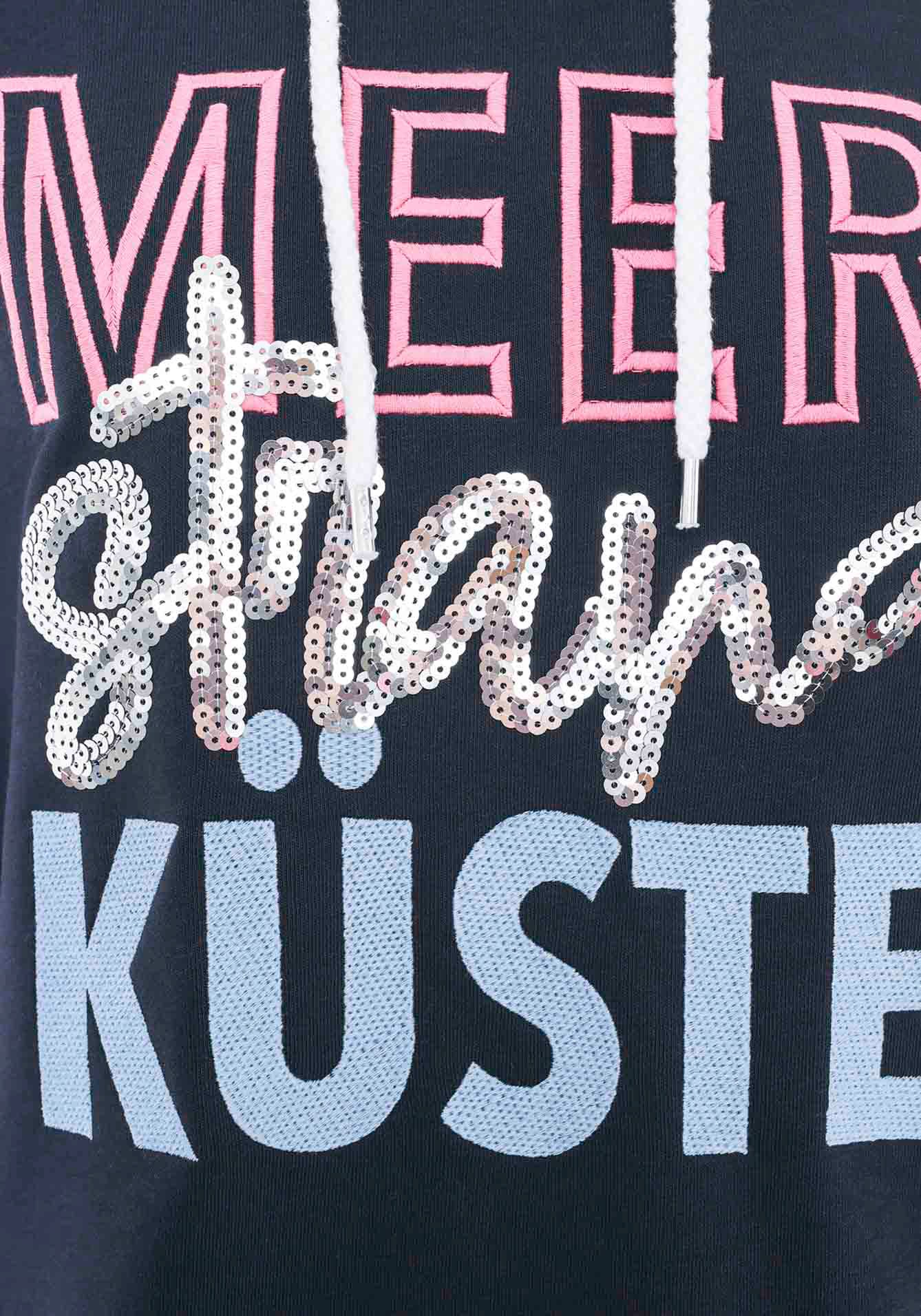 Zwillingsherz Hoodie »Meer Strand Küste«, mit Kapuze, Pailletten-Schriftzug und aufgesticktem Anker-Motiv