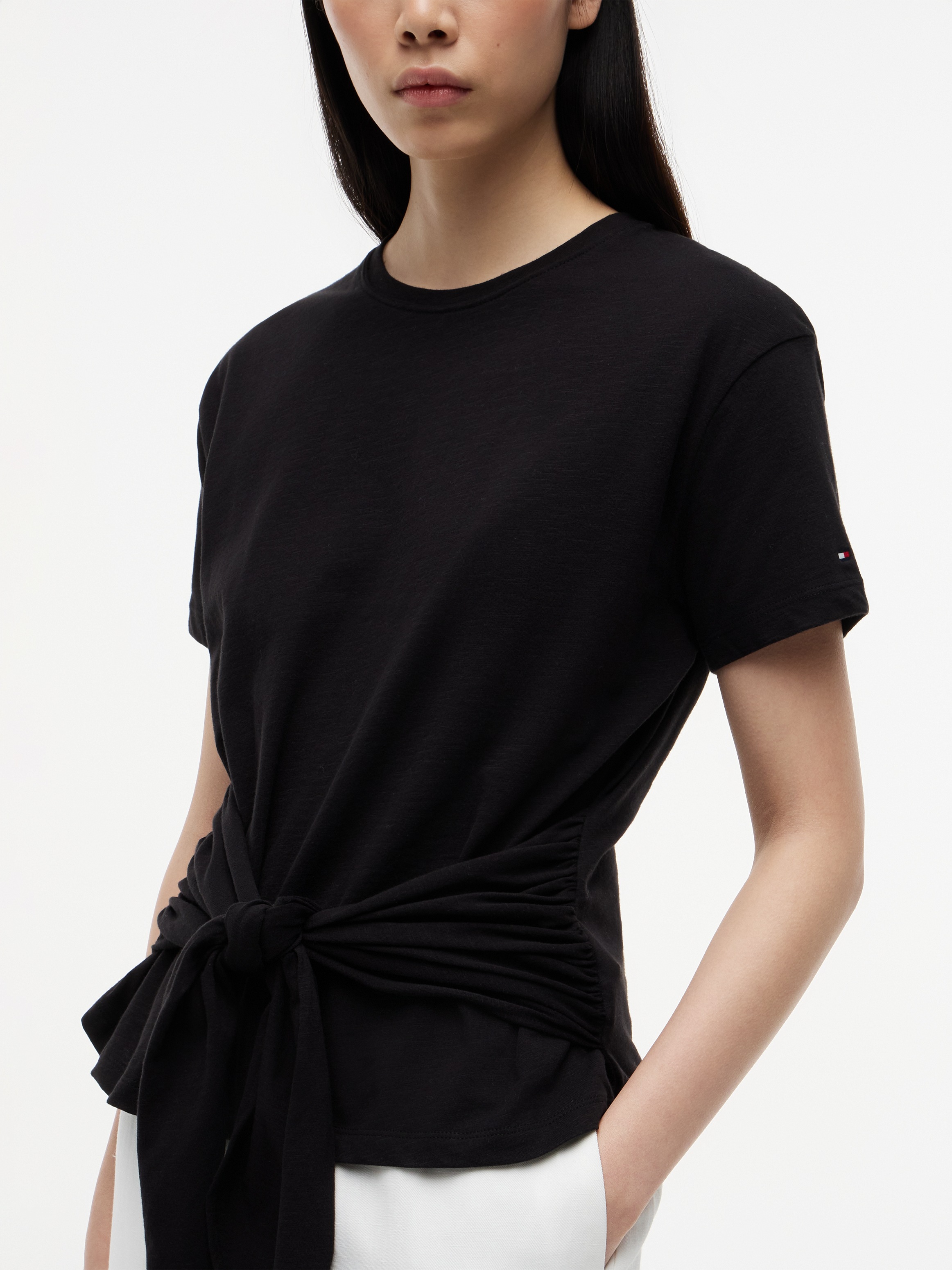 Tommy Hilfiger Kurzarmshirt "CO SLUB KNOT SS TEE" mit Bindegürtel in der Ta günstig online kaufen