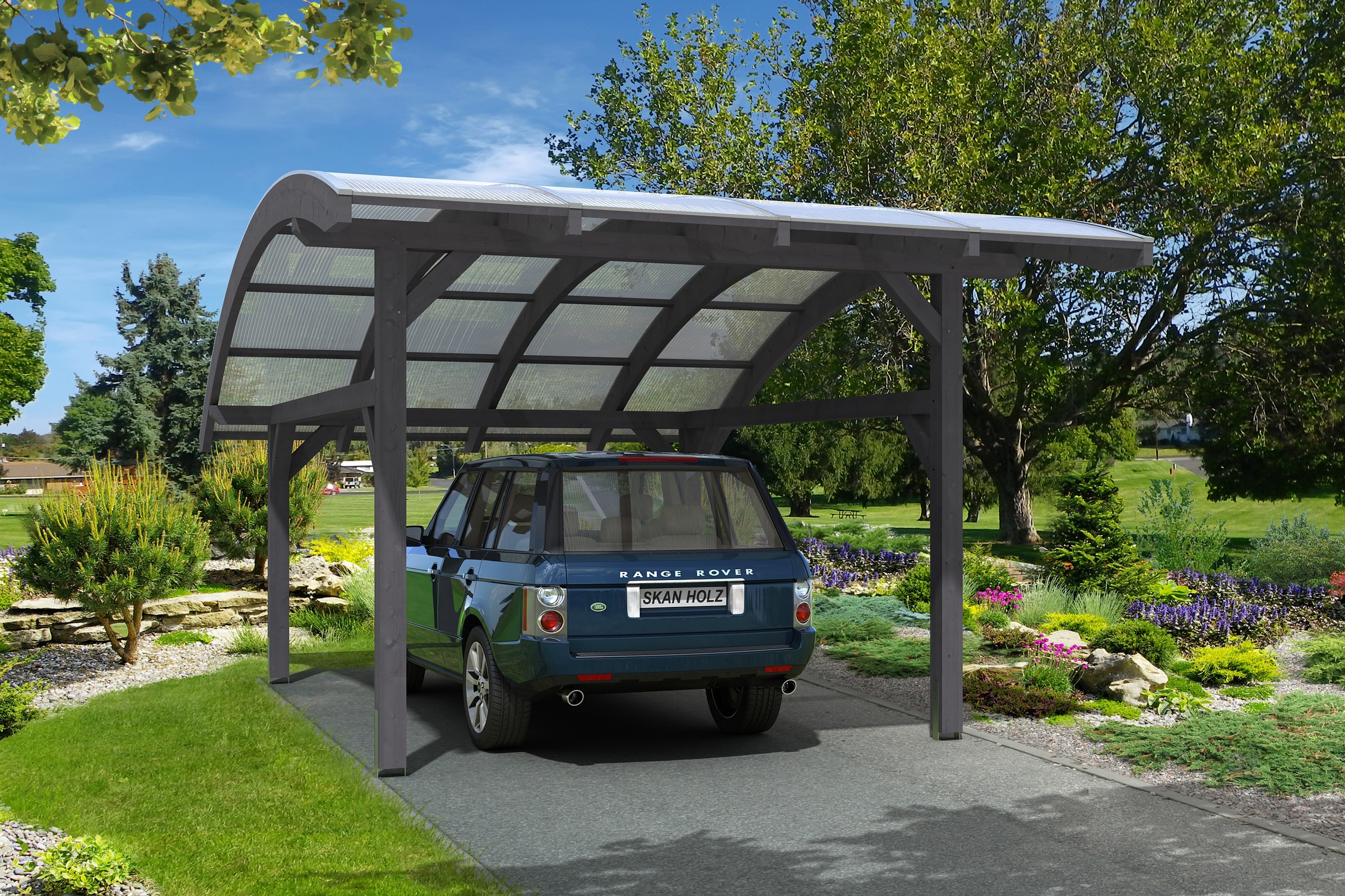 Skanholz Einzelcarport »Schwaben«, Leimholz-Fichte, 320 cm, Schiefergrau, 434x630cm