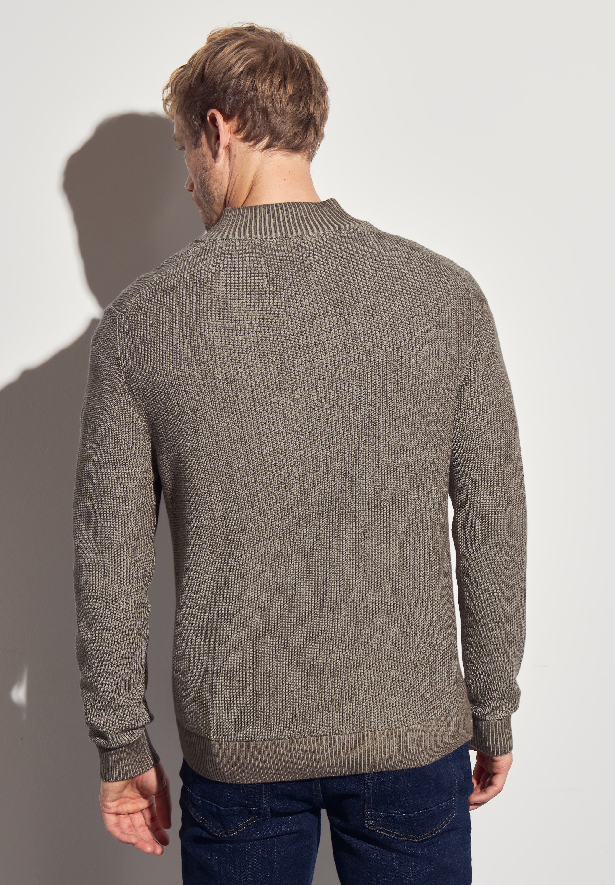 STREET ONE MEN Stehkragenpullover, aus reiner Baumwolle