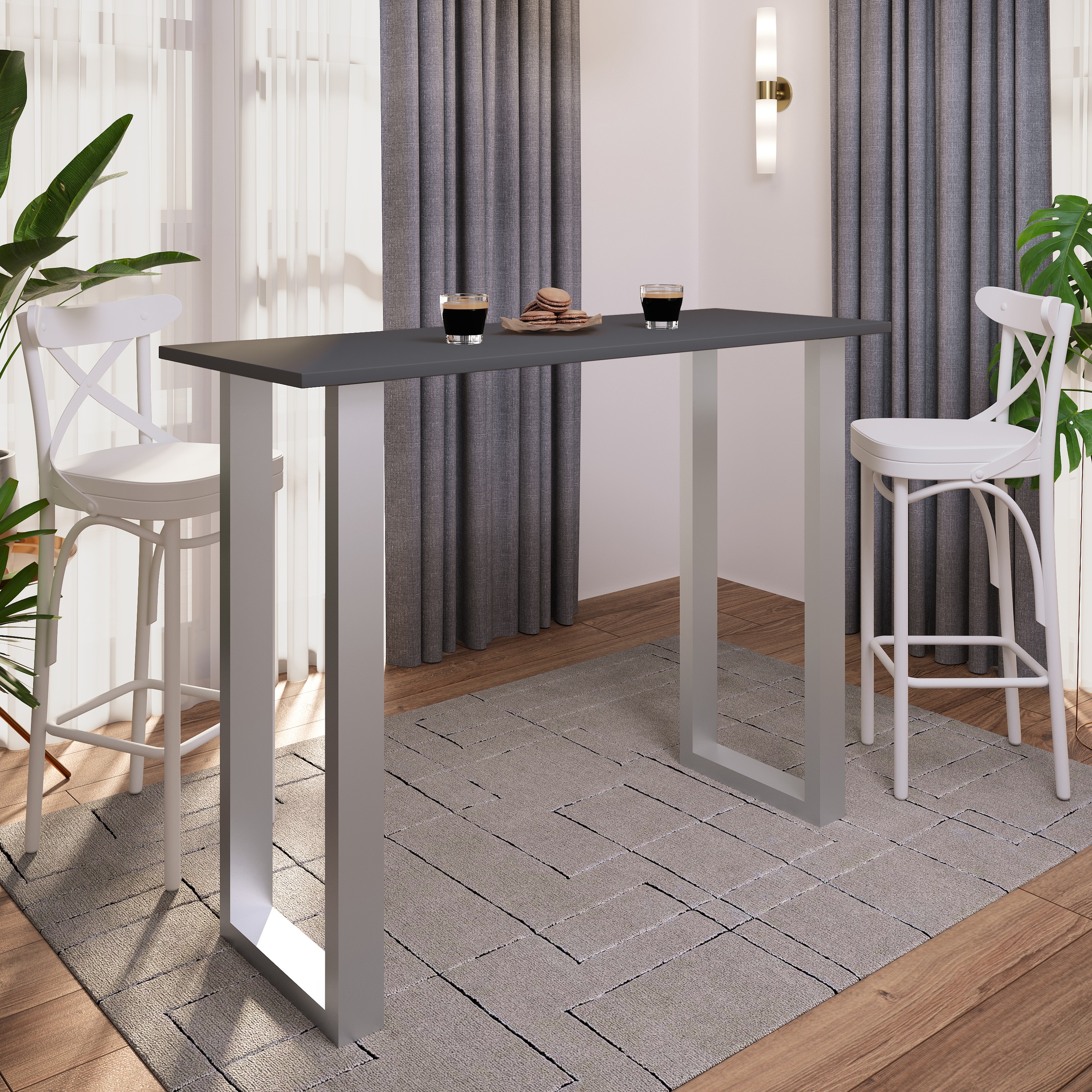 Bartisch VCM "Holz Bartisch Stehtisch Tisch Tresen Xona 140x50", schwarz (silber, anthrazit), B:140cm T:50cm, Tische, Bartisch 2