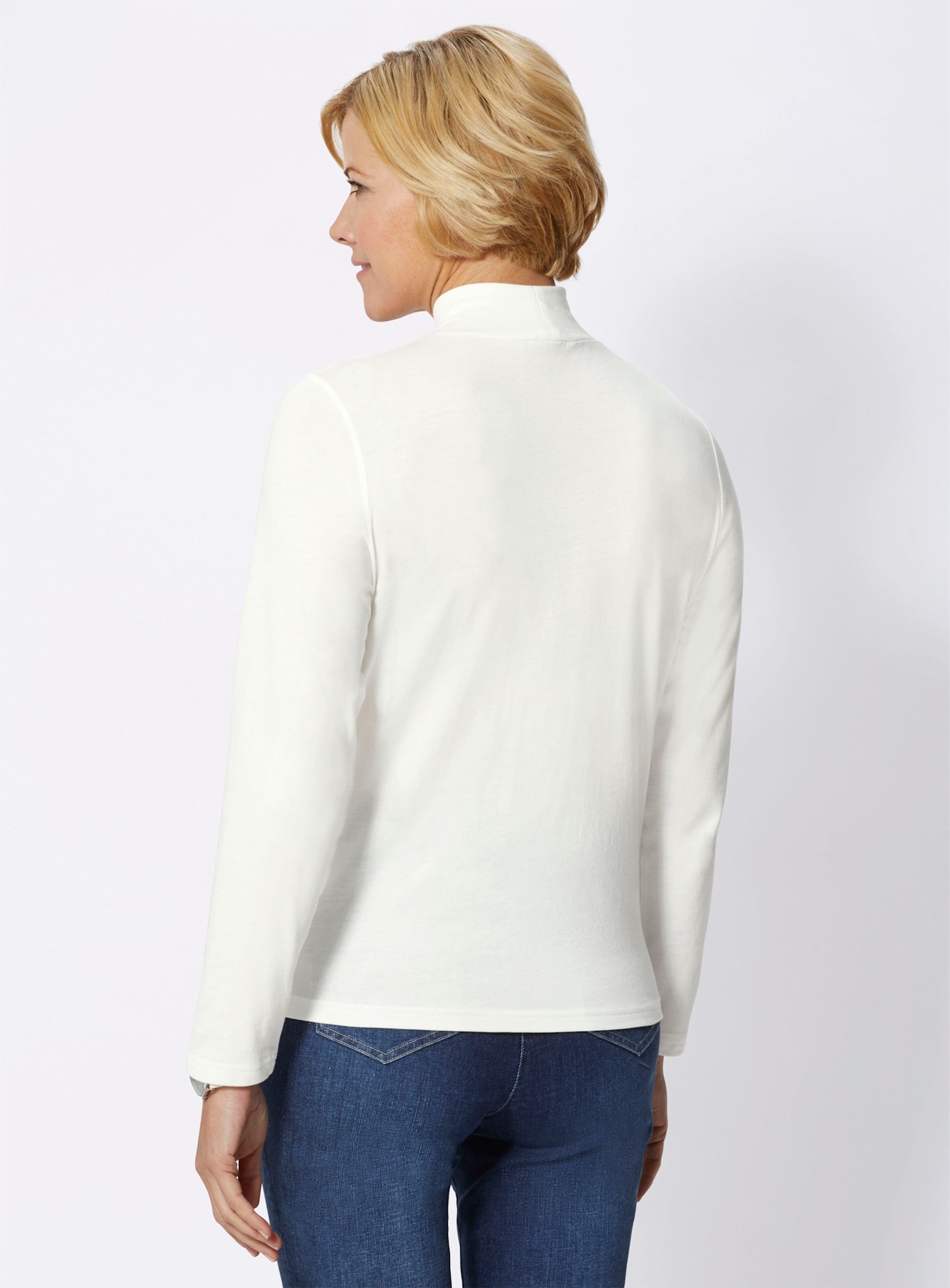 Stehkragenshirt CASUAL LOOKS "Shirt", Damen, Gr. 52, weiß (wollweiß), 50% Baumwolle, 50% Modal, unifarben, ohne Ausschnitt, Shirts Stehkragenshirt 2