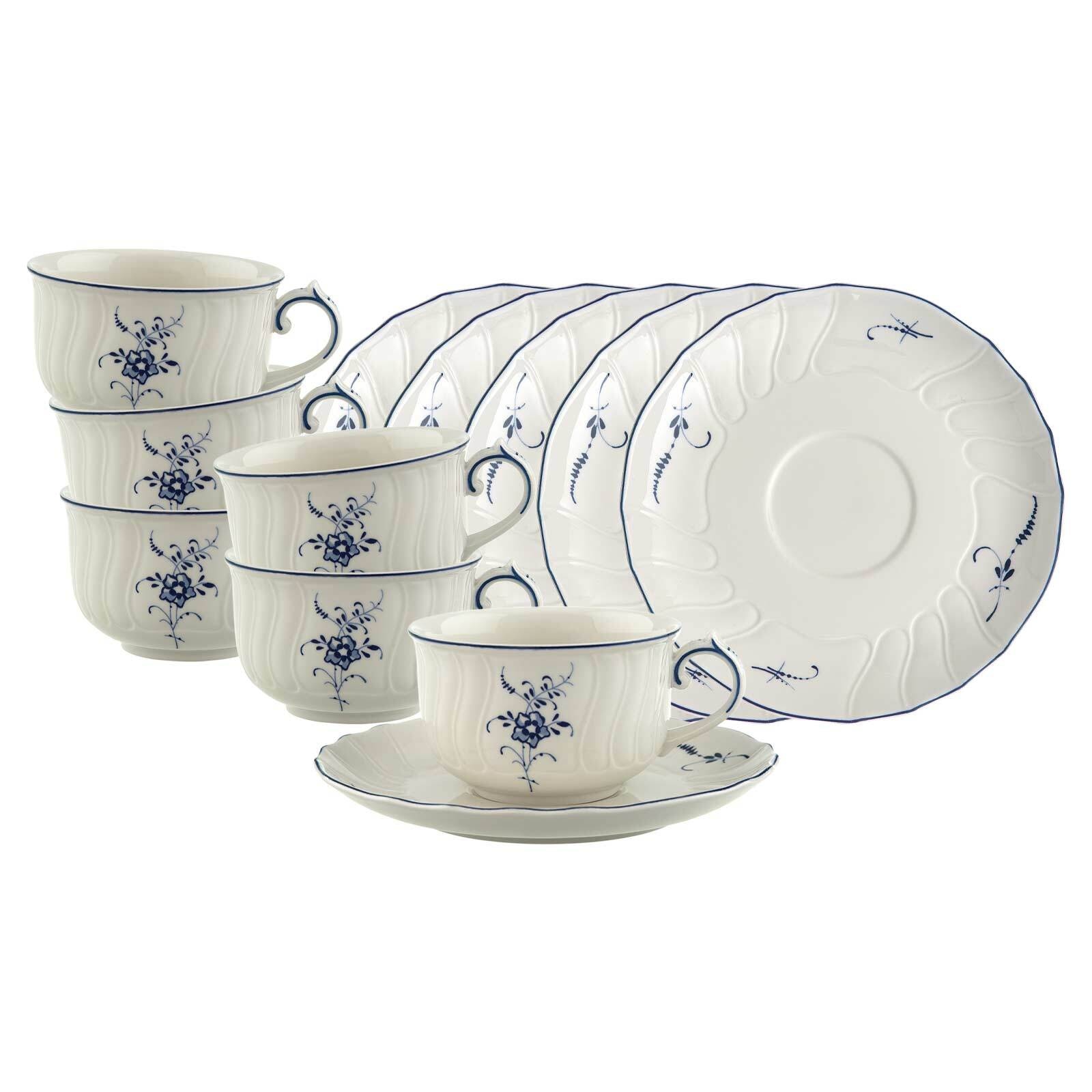 Villeroy & Boch Tasse "Teetassen mit Untertassen Vieux Luxembourg 150 ml 6er Set weiß-blau" Spülmaschinengeeignet, Mikrowellengeeignet