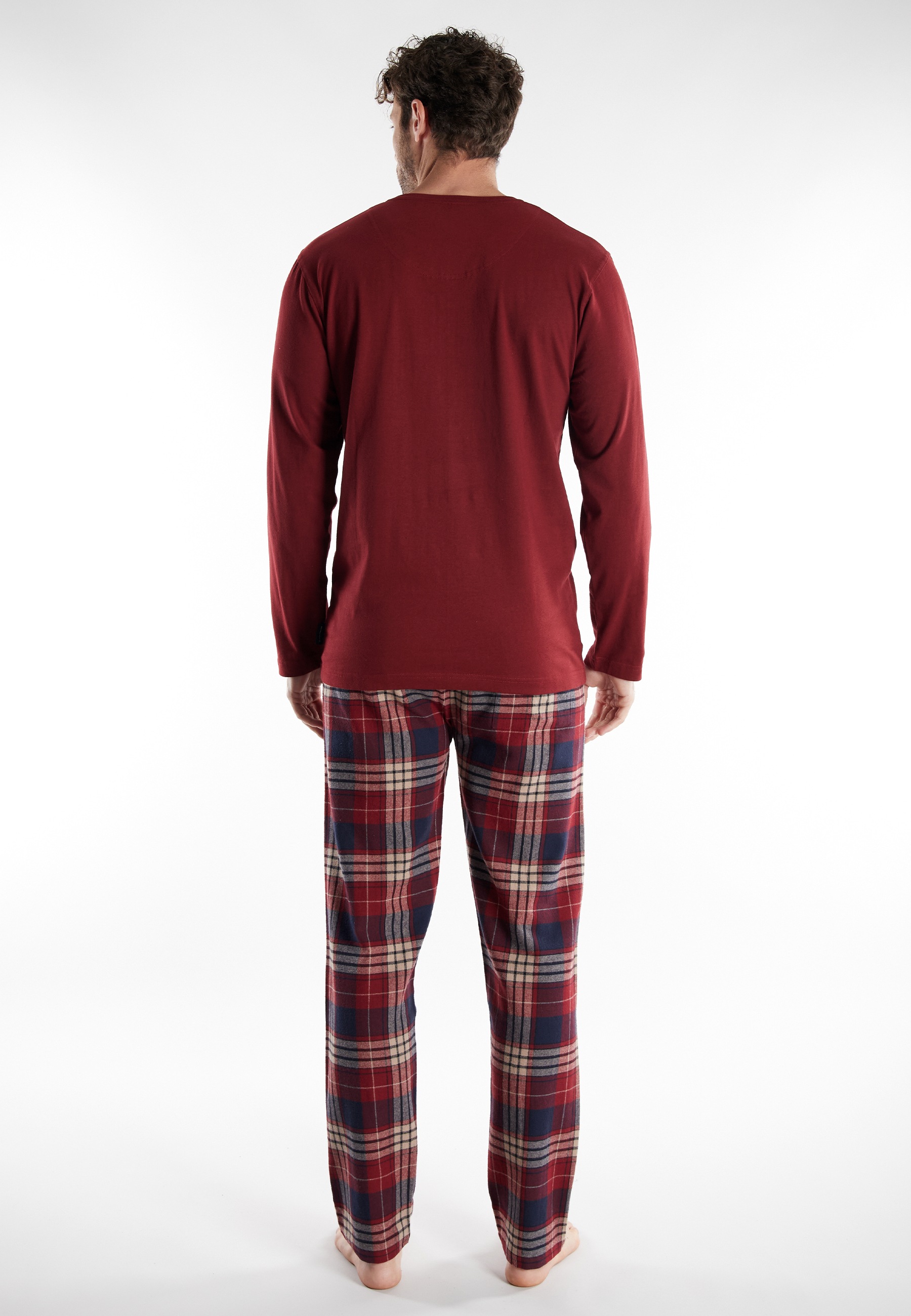 Thumbnail - TOM TAILOR Schlafanzug "Rhodos" 2 tlg. Langarm, Rundhalsausschnitt, mit Knöpfen, kariert, Baumwolle