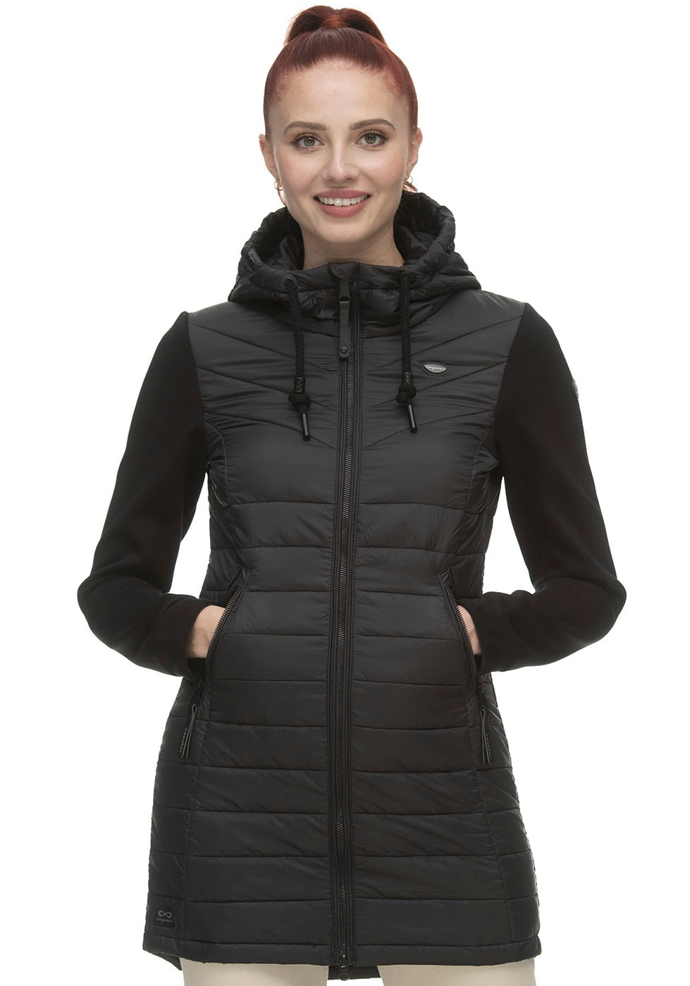 bestellen Ragwear »LUCINDA Steppjacke modernem aus für mit BAUR Materialmix LONG«, Kapuze, |