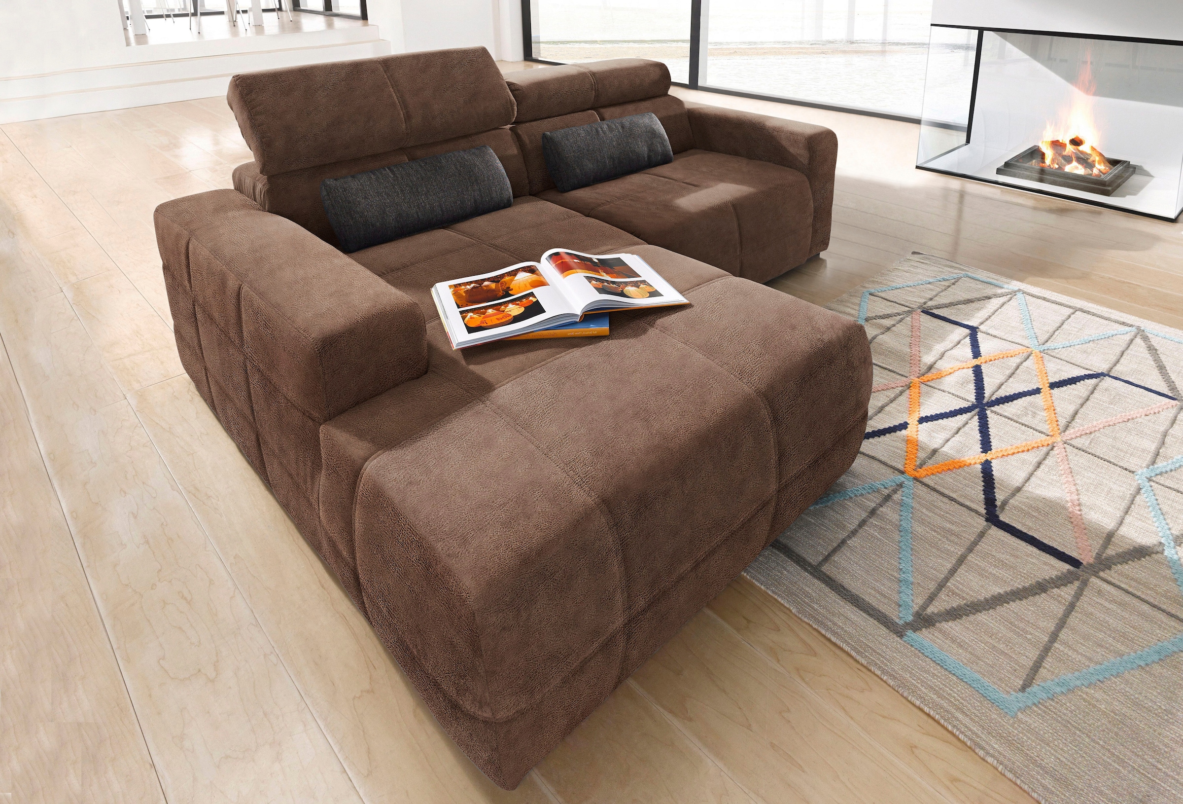 DOMO collection Ecksofa »Brandon kleine Ausführung B/T/H: 214/100/80 cm«, Mit Kopfteilverstellung, auch in Leder und Cord, L-Form