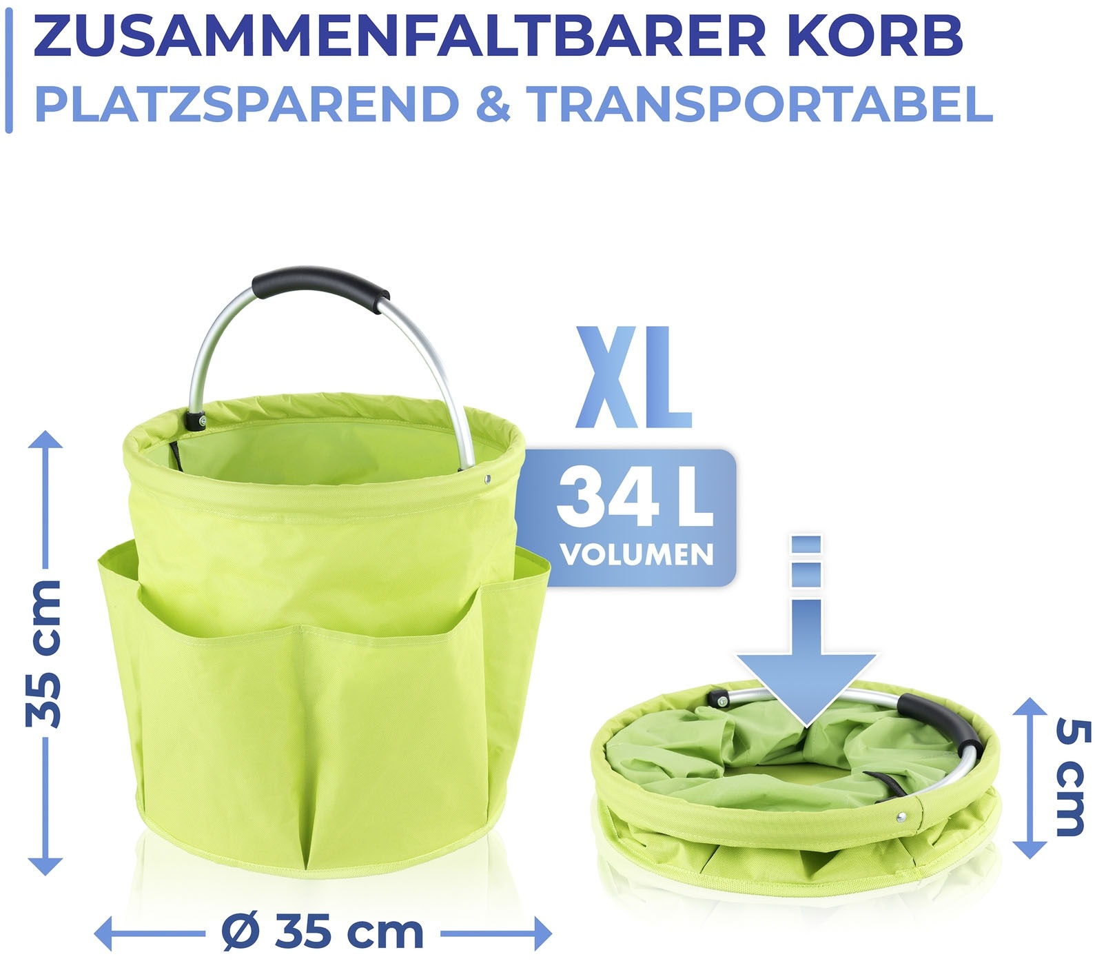 Maximex Gartensack Aufbewahrungskorb mit 6 Taschen für Gartenwerkzeug
