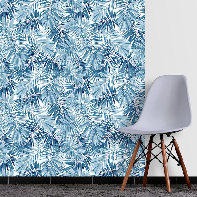 queence Vinyltapete »Tropische Blätter-Blau«, 90 x 250 cm, selbstklebend  kaufen | BAUR