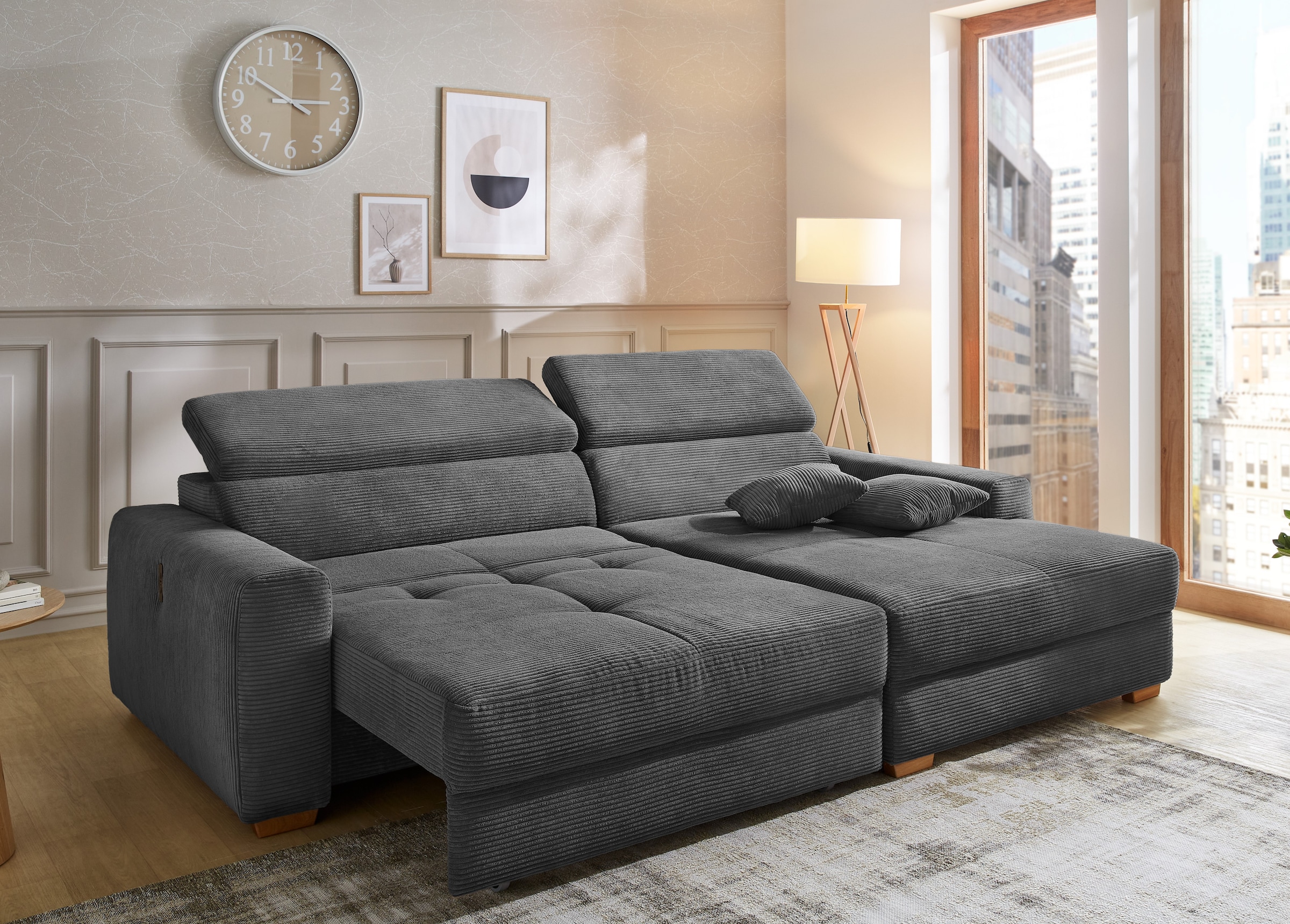 Jockenhöfer Gruppe Ecksofa »Slider, L-Form, 140kg Belastbarkeit«, elektromotorische Sitztiefenverstellung,USB-Ladeports,mit Kopfstützen