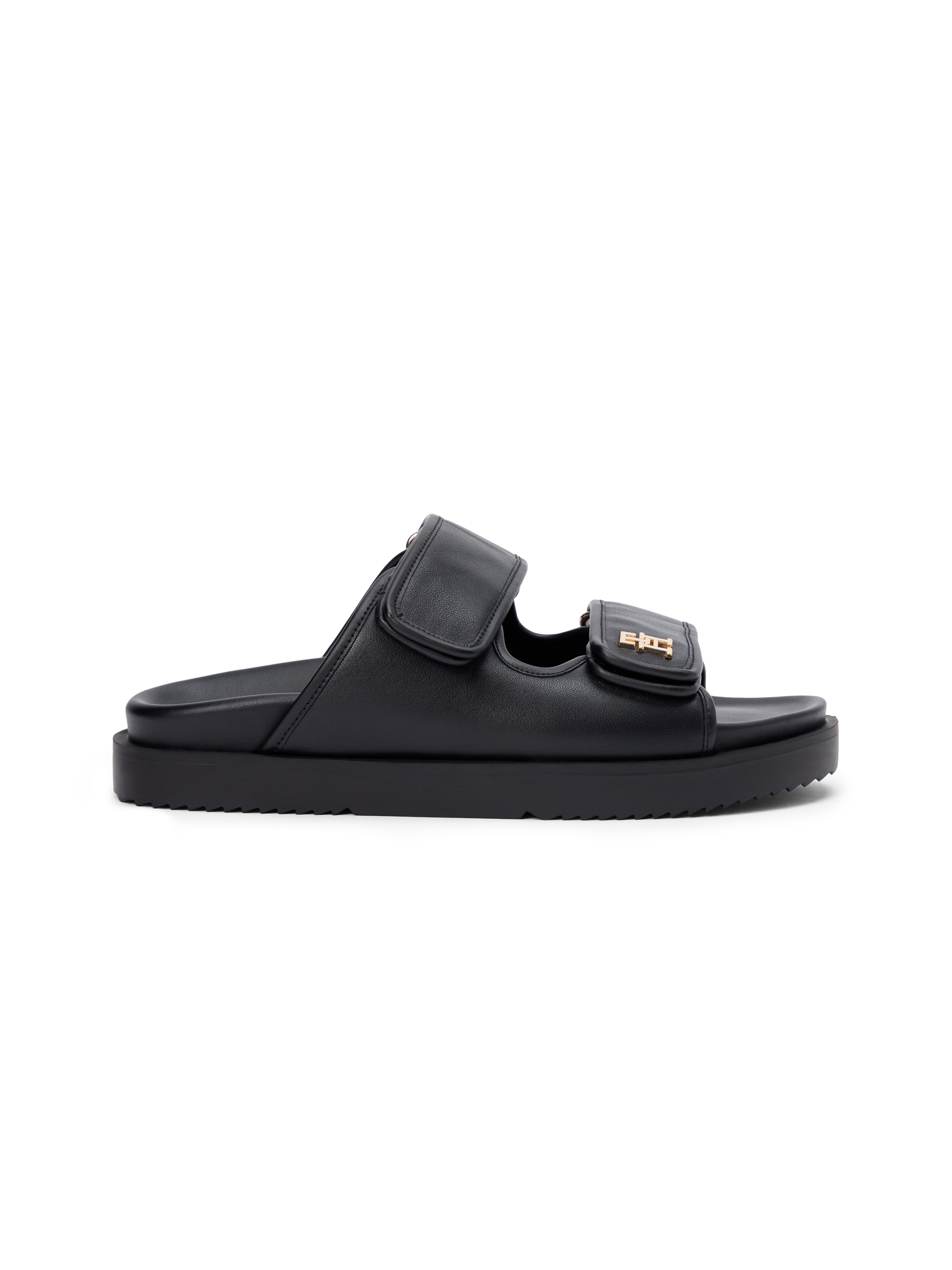 Tommy Hilfiger Pantolette »DOUBLE STRAP LEATHER SANDAL«  Plateau, Sommerschuh, Schlupfschuh mit zwei Klettverschlüssen