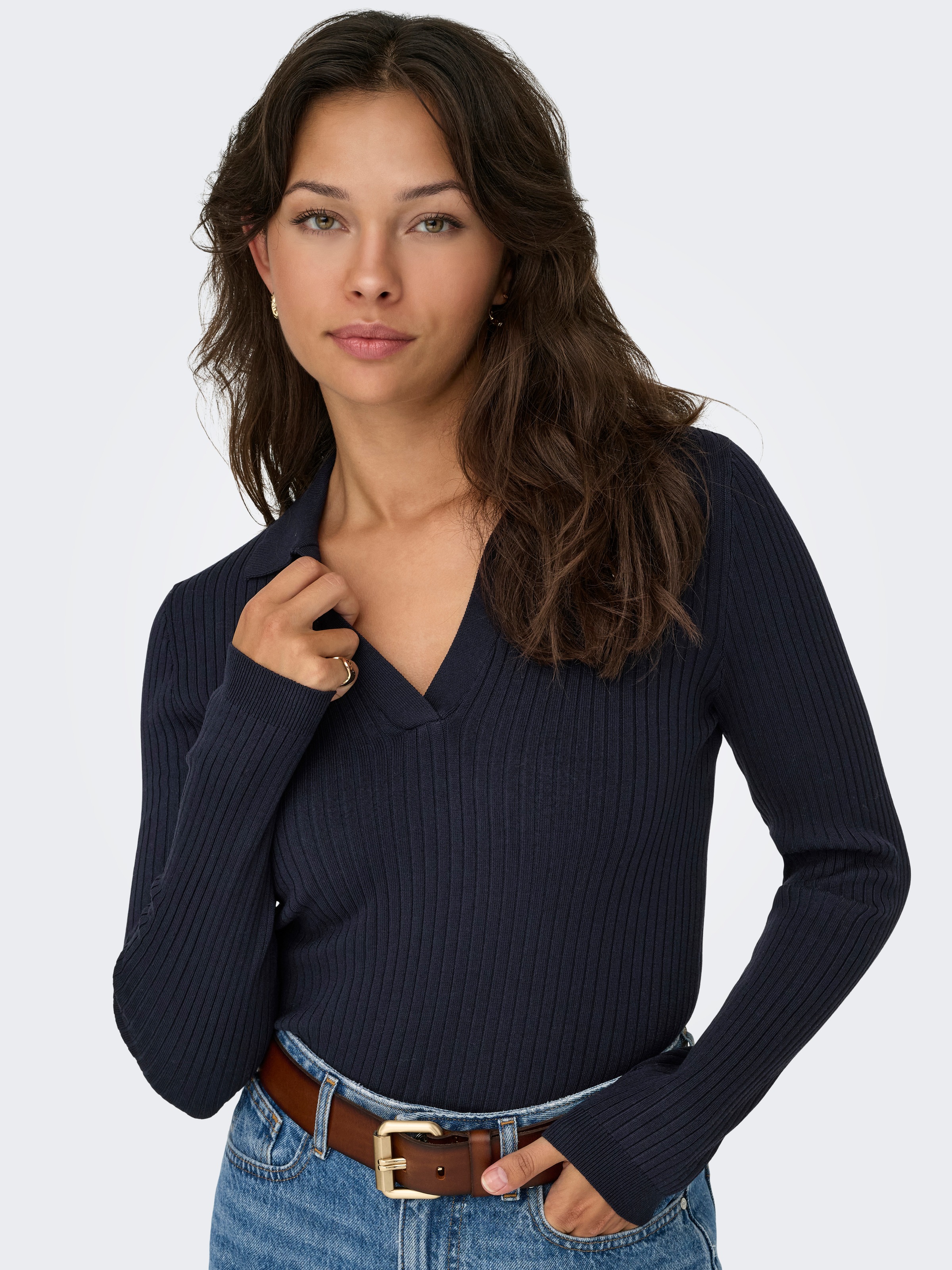 ONLY Polokragenpullover "ONLKAYA LS POLO PULLOVER EX KNT" Rippstrick günstig online kaufen