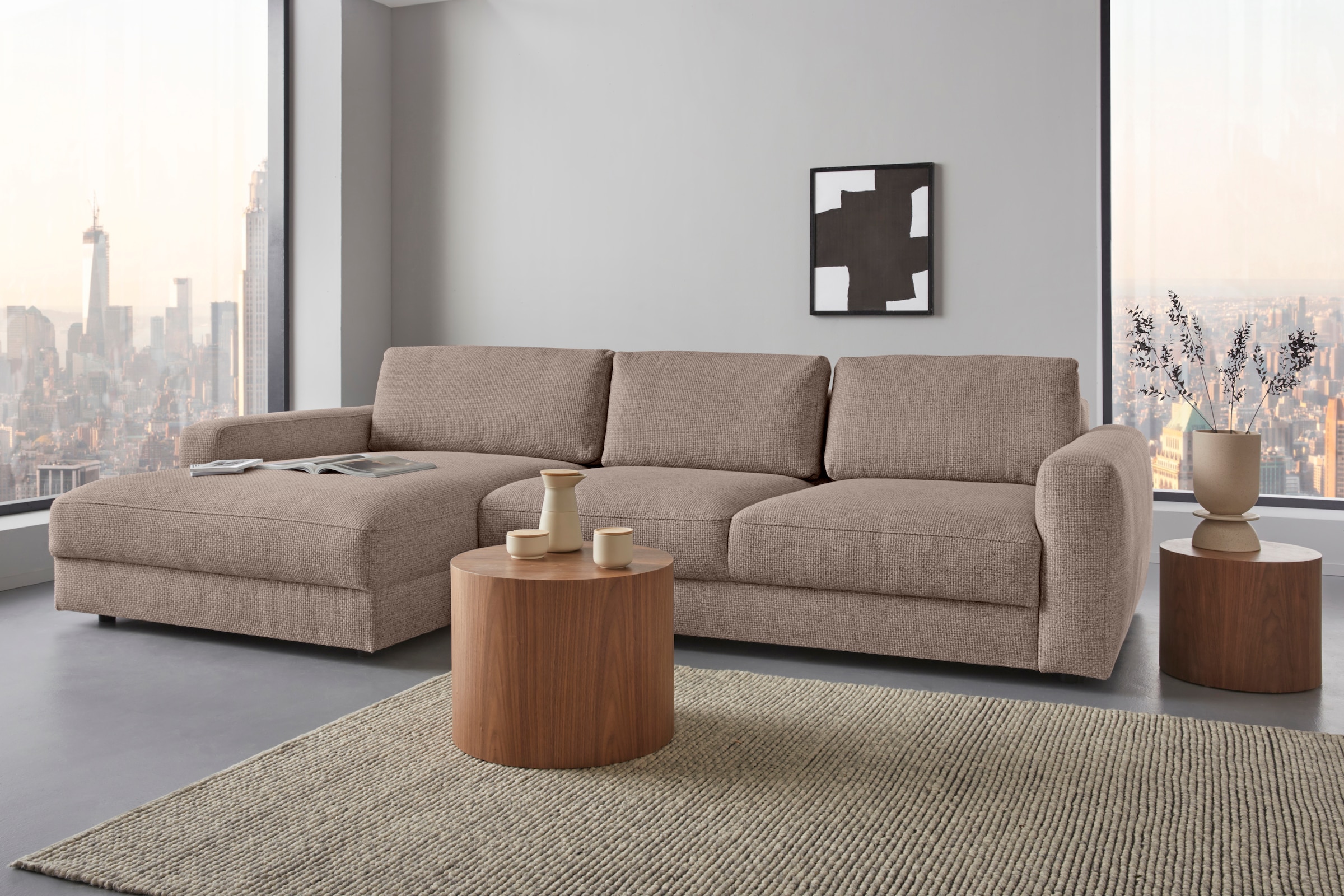 Home affaire Ecksofa "Bloomfield, elegant, viel Platz, Mega Couch, Breite 303cm, L-Form" extra tiefe Sitzfläche, wahlweise mit Sitztiefenverstellung