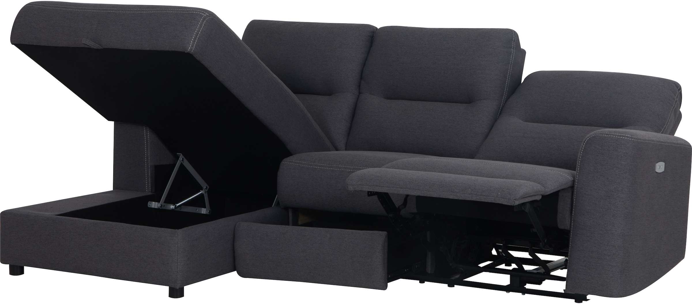 Home affaire Ecksofa »VENOIR, L-Form, 250 cm, manuelle u. elektrische Funktion (m. USB A/C)«, Stauraum unter der Recamiere, 2. Staufach, Federkern