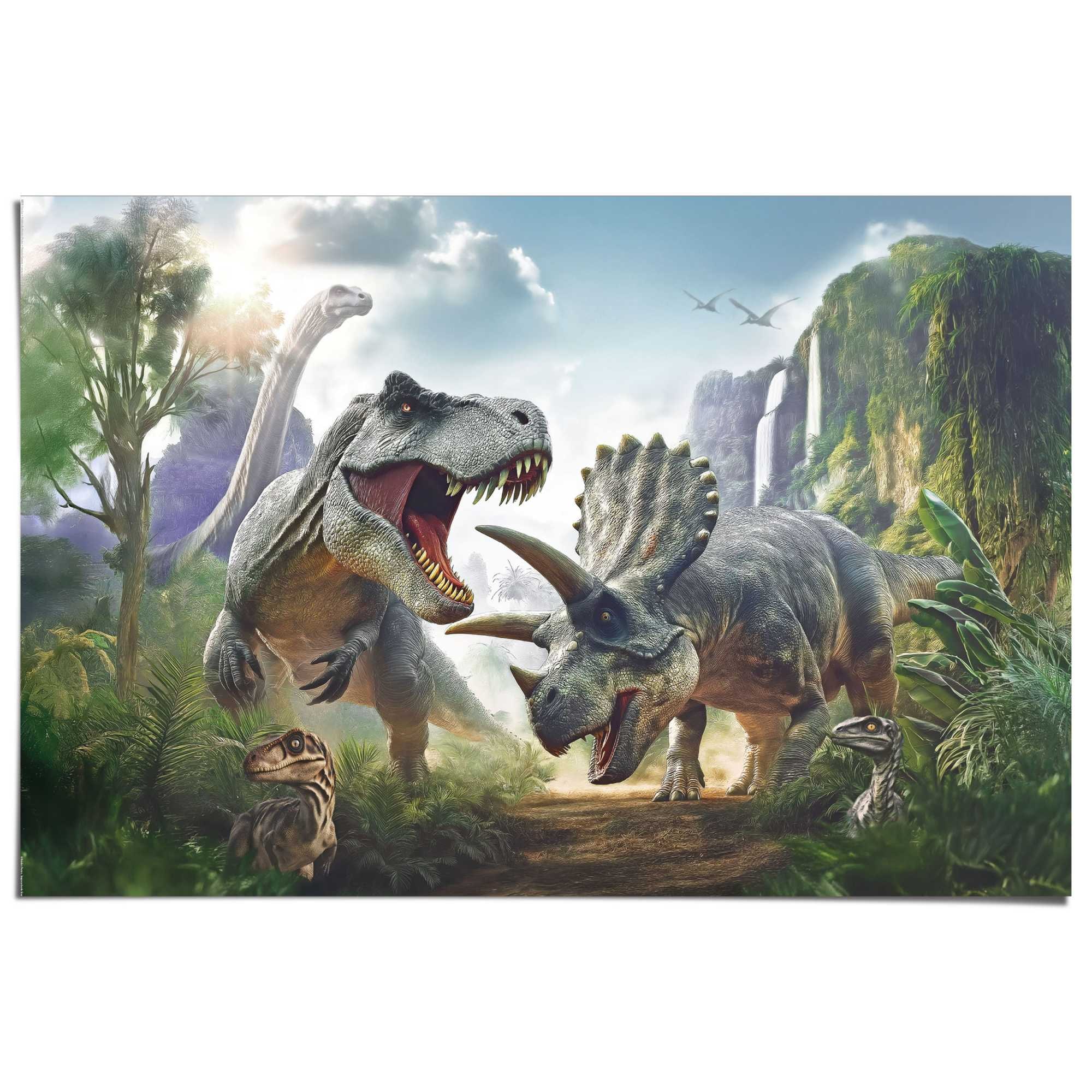 Reinders! Poster »Dino-Welt« Tiere 1 Stk. tlg. Teenager Zimmer - Grün - Bilderdruckpapier - Tiere - 91,5x61 cm