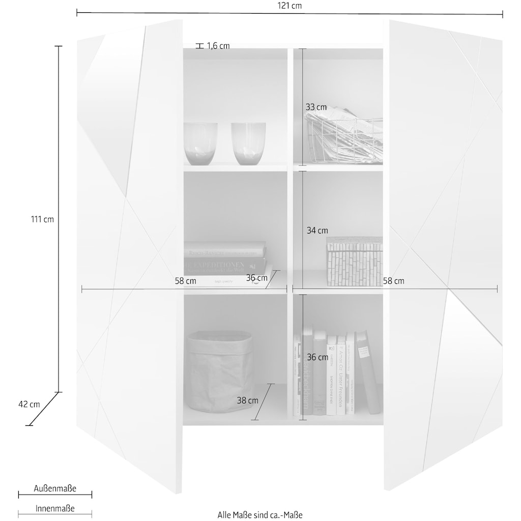 INOSIGN Highboard »Vittoria«, Breite 121 cm, Front mit Siebdruck und Spiegel