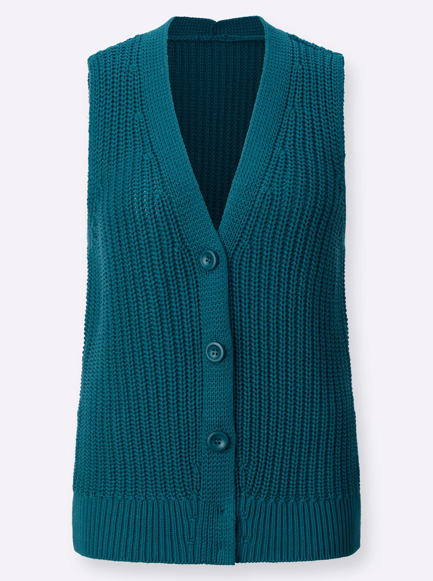 Strickweste INSPIRATIONEN, Damen, Gr. 46, bunt (aquapetrol), 100% Baumwolle, unifarben, Westen Strickweste 3