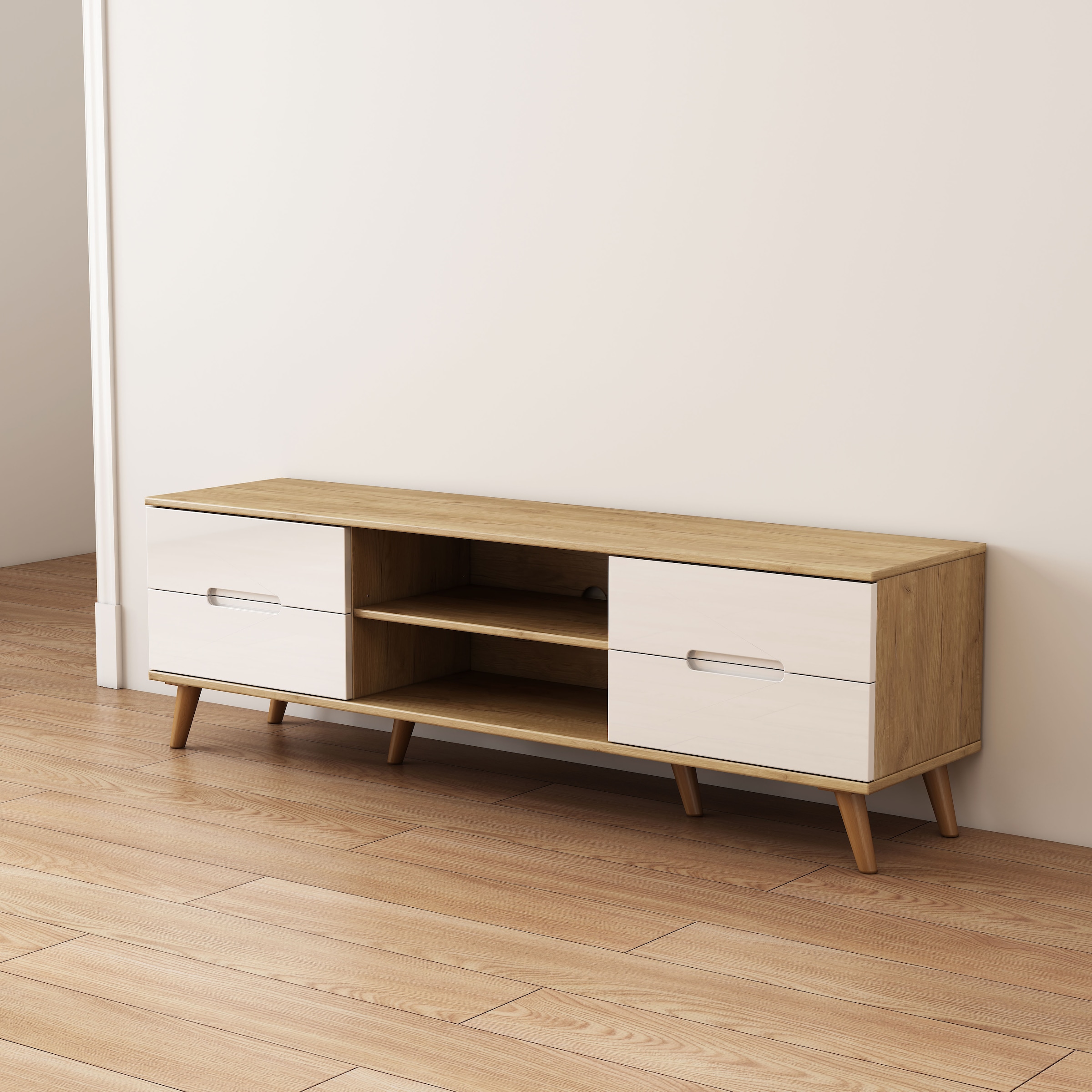 OTTO home TV-Board »Lund« glänzende Fronten, Kabeldurchführung, helles Holzdekor, Breite 160 cm