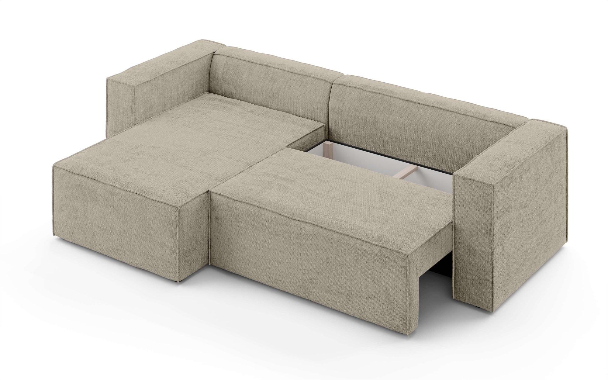 INOSIGN Ecksofa »LINCOLNVILLE mit Bettfunktion und Bettkasten, Maße B/H/T 244/76/150 cm«, L-Form mit Wellenunterfederung, Recamiere beidseitig montierbar