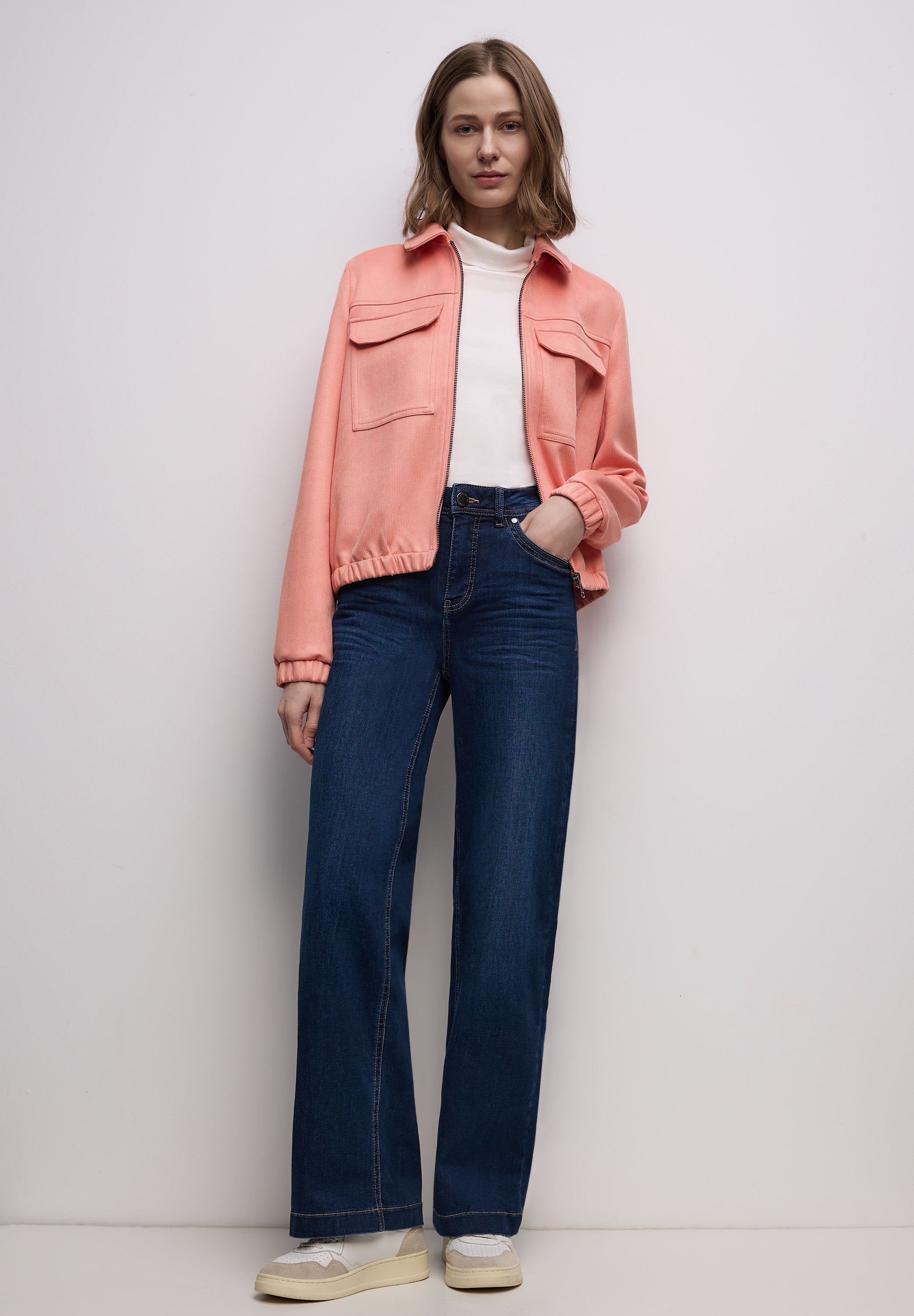 STREET ONE Lederimitatjacke ohne Kapuze in Velours-Optik