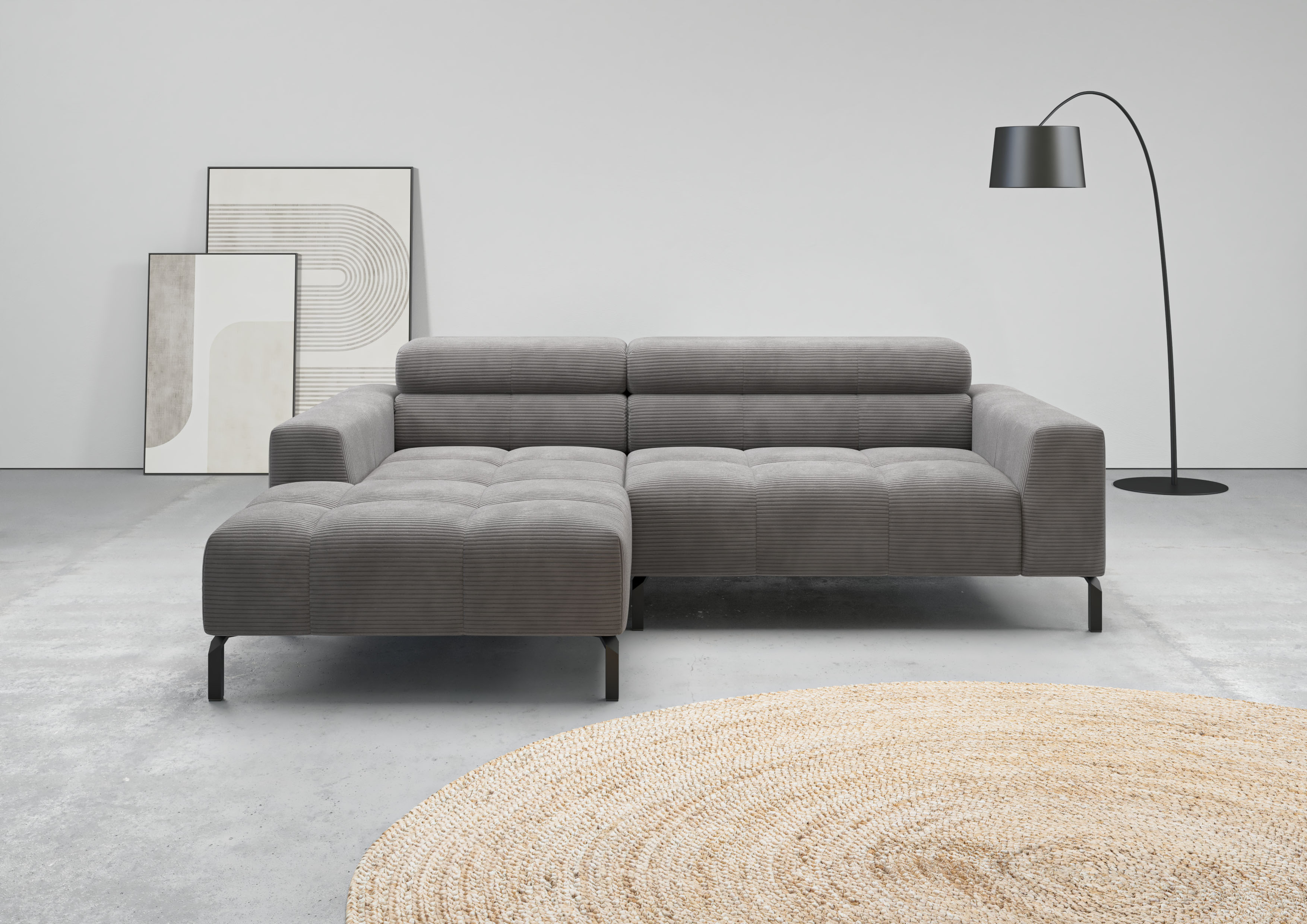 Home affaire Ecksofa "Claya, 223 cm breit, L-Form, Kopfteilverstellung" Moderne Steppung, weicher Polsteraufbau & saugroboterfreundliche Höhe