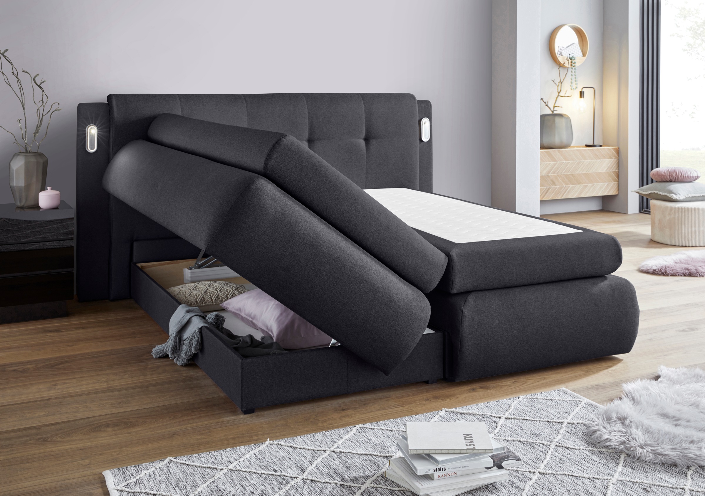 COLLECTION AB Boxspringbett »Borna«, inklusive Bettkasten, LED-Beleuchtung und Topper