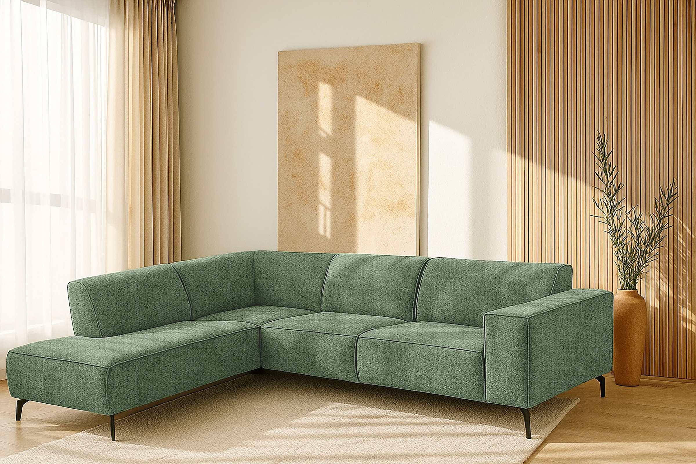 Home affaire Ecksofa "LORCAN mit Metallfüßen, Breite 275 cm, weiches Sitzgefühl" Metallfüße, Lederoptik, Struktur, Bouclé