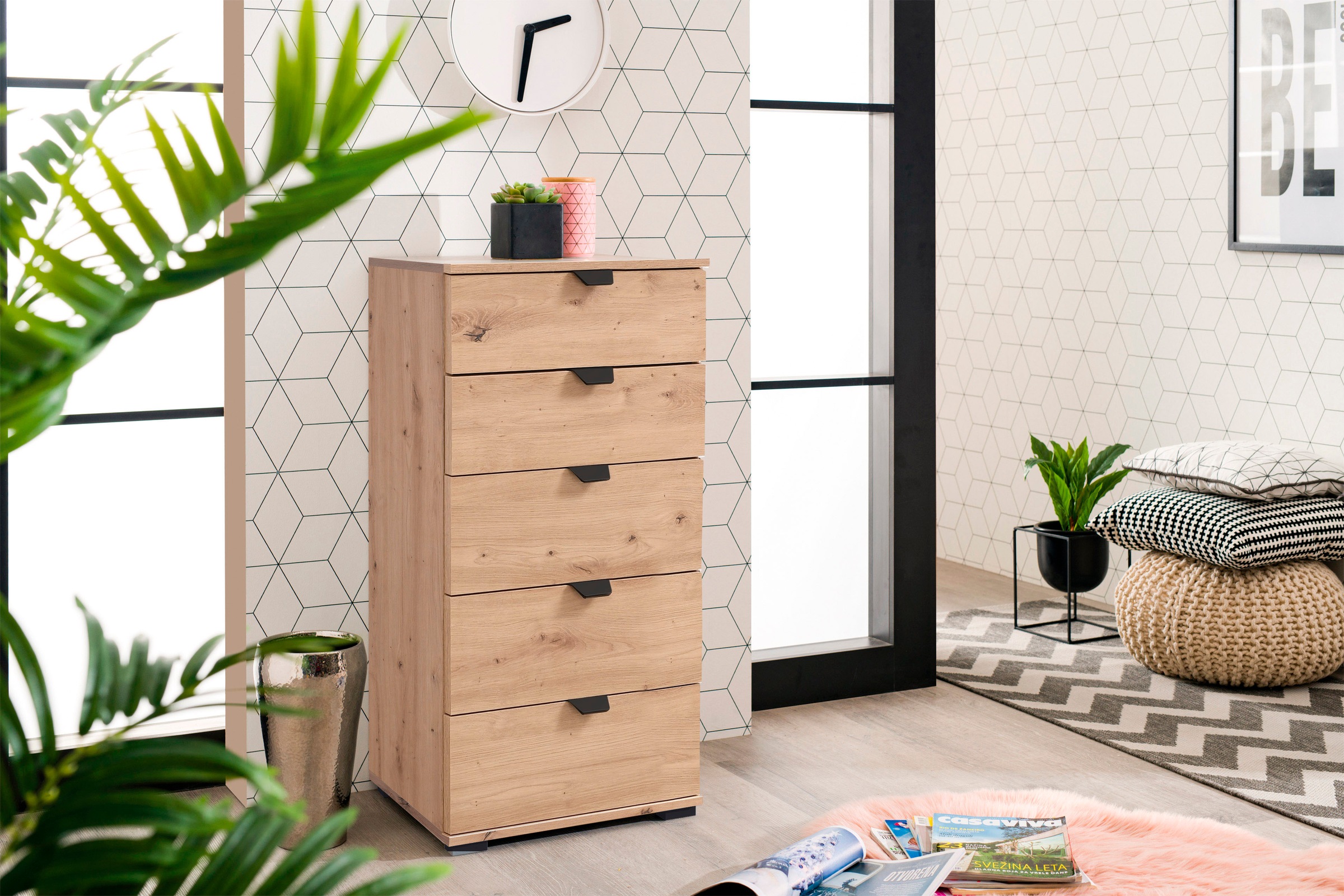 Home affaire Kommode "Duero Schubkastenkommode" mit 5 Schubkästen, Breite ca. 45 cm, Höhe 95 cm