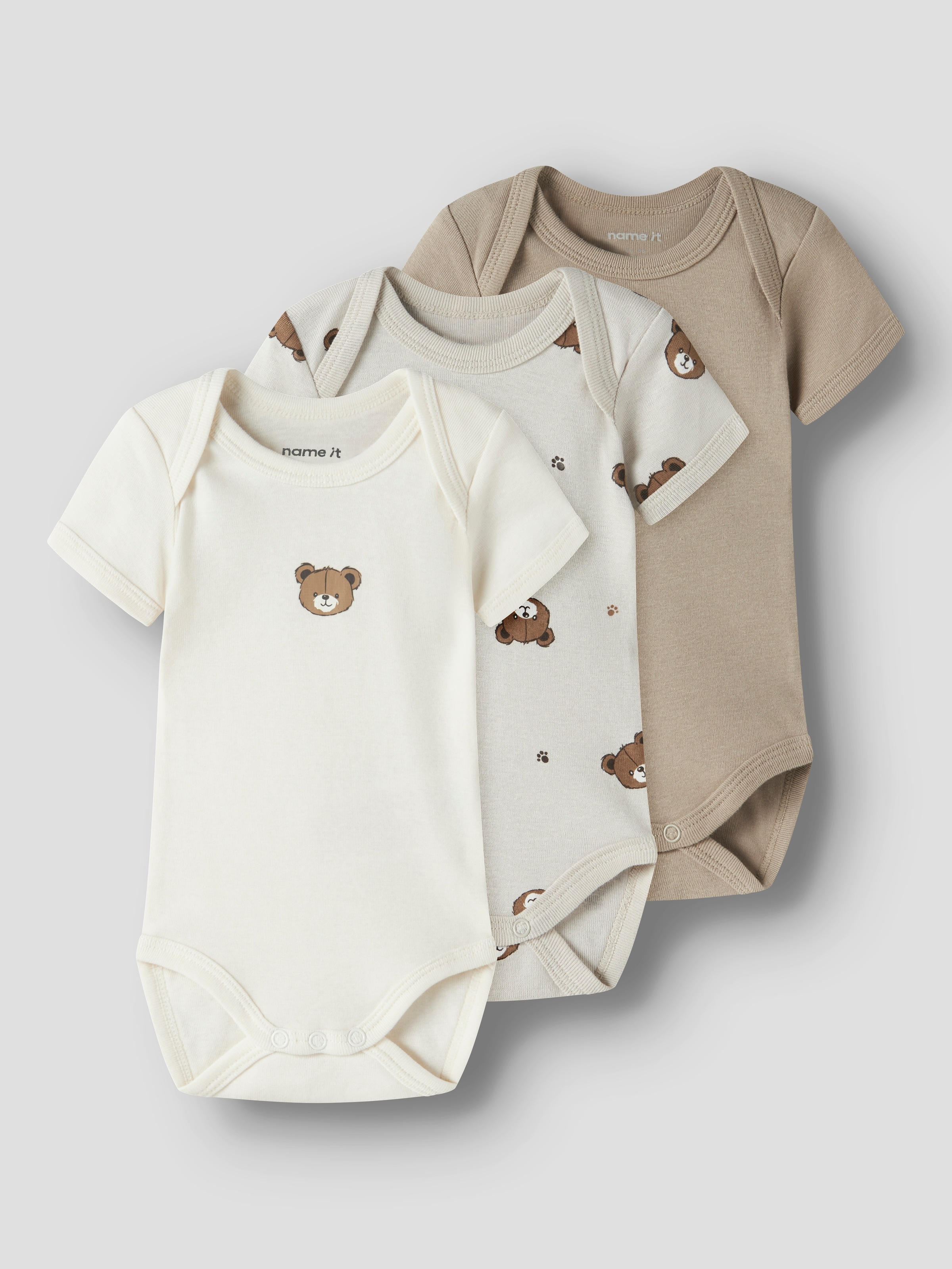 Name It Kurzarmbody "Nbnbody 3P Ss Pumice Bear Noos" Packung, 3 Tlg.