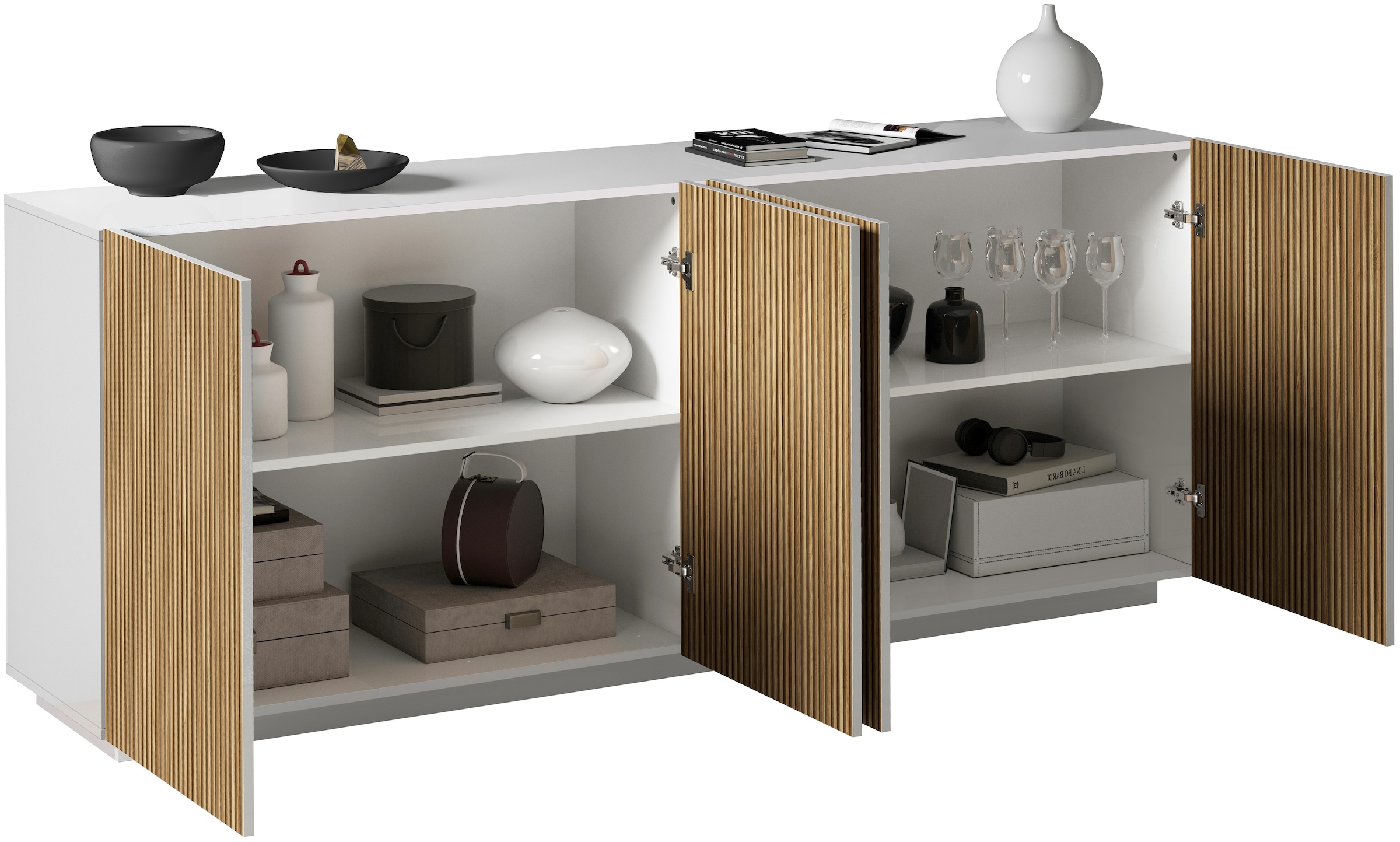 INOSIGN Sideboard »Vega Sideboard,Kommode,200 cm«, mit 4 Türen,Fronten mit Rillen-Optik