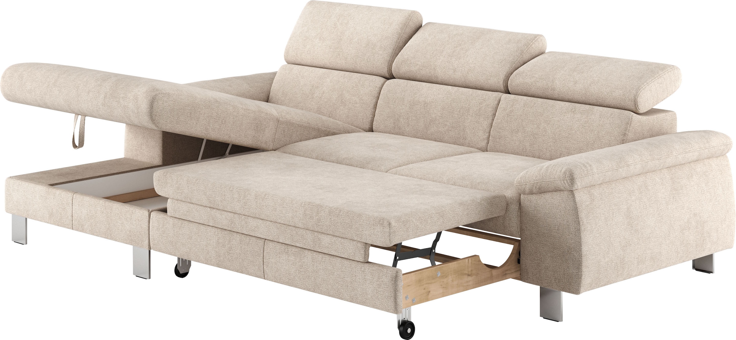 COTTA Ecksofa Komaris, Ecksofa, wahlweise mit RGB-LED-Beleuchtung und Bettfunktion/Bettkasten