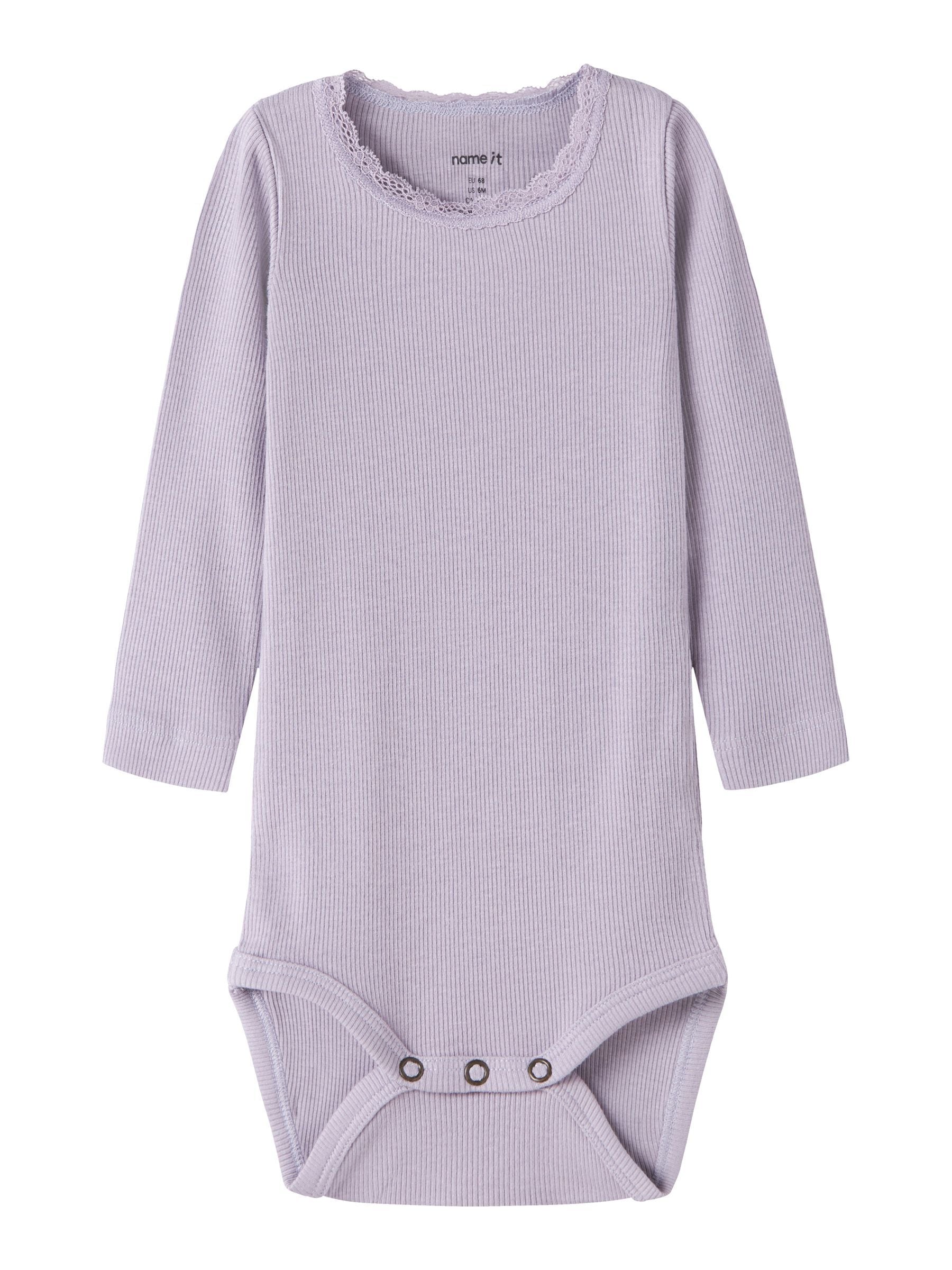 NAME IT Jungen Langarmbody "NBFKAB LS BODY NOOS", Gr. 92lavender gray, Jersey, Obermaterial: 57% Baumwolle, 38% Modal, 5% Elasthan, unifarben, Bodys