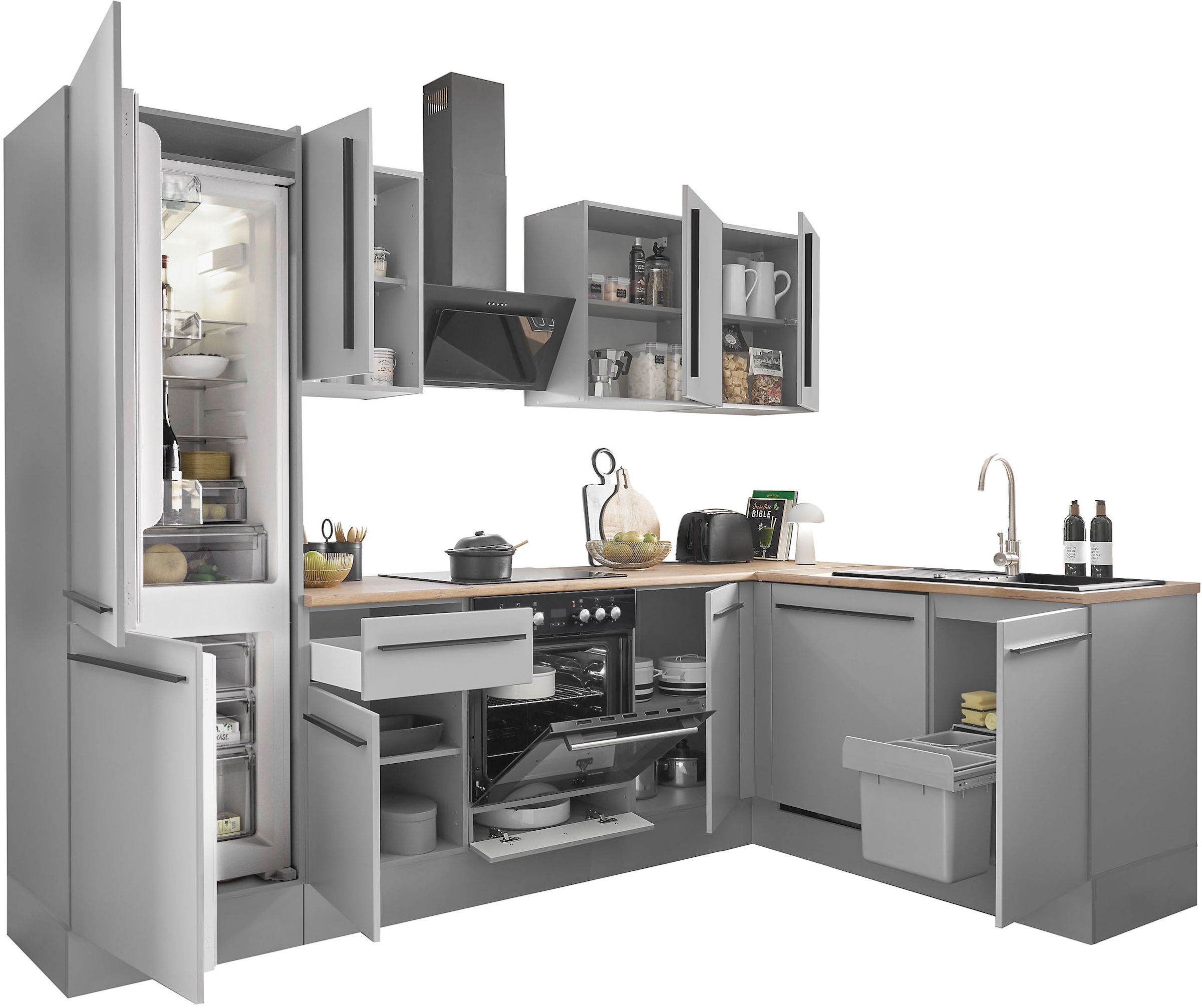 BASIC by Balculina Winkelküche »Denver, Küche BxHxT 280/115 x 211 x 60«, Breite 280 cm, wahlweise mit E-Geräten und Induktion
