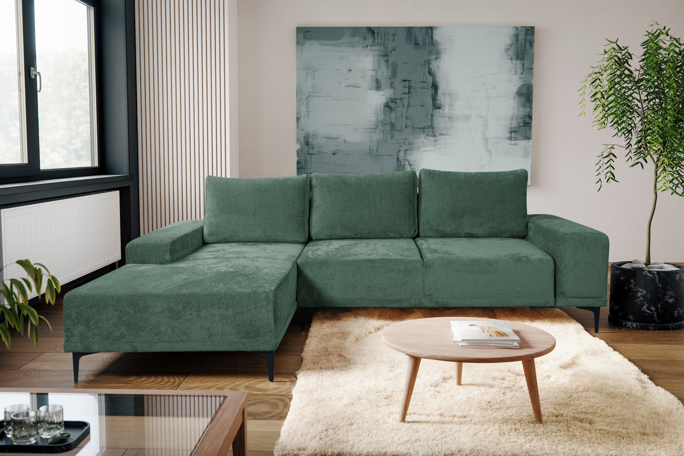 WERK2 Ecksofa »Havanna«, Moderne Eckcouch in Bouclé mit Schlaffunktion &  Bettkasten | BAUR