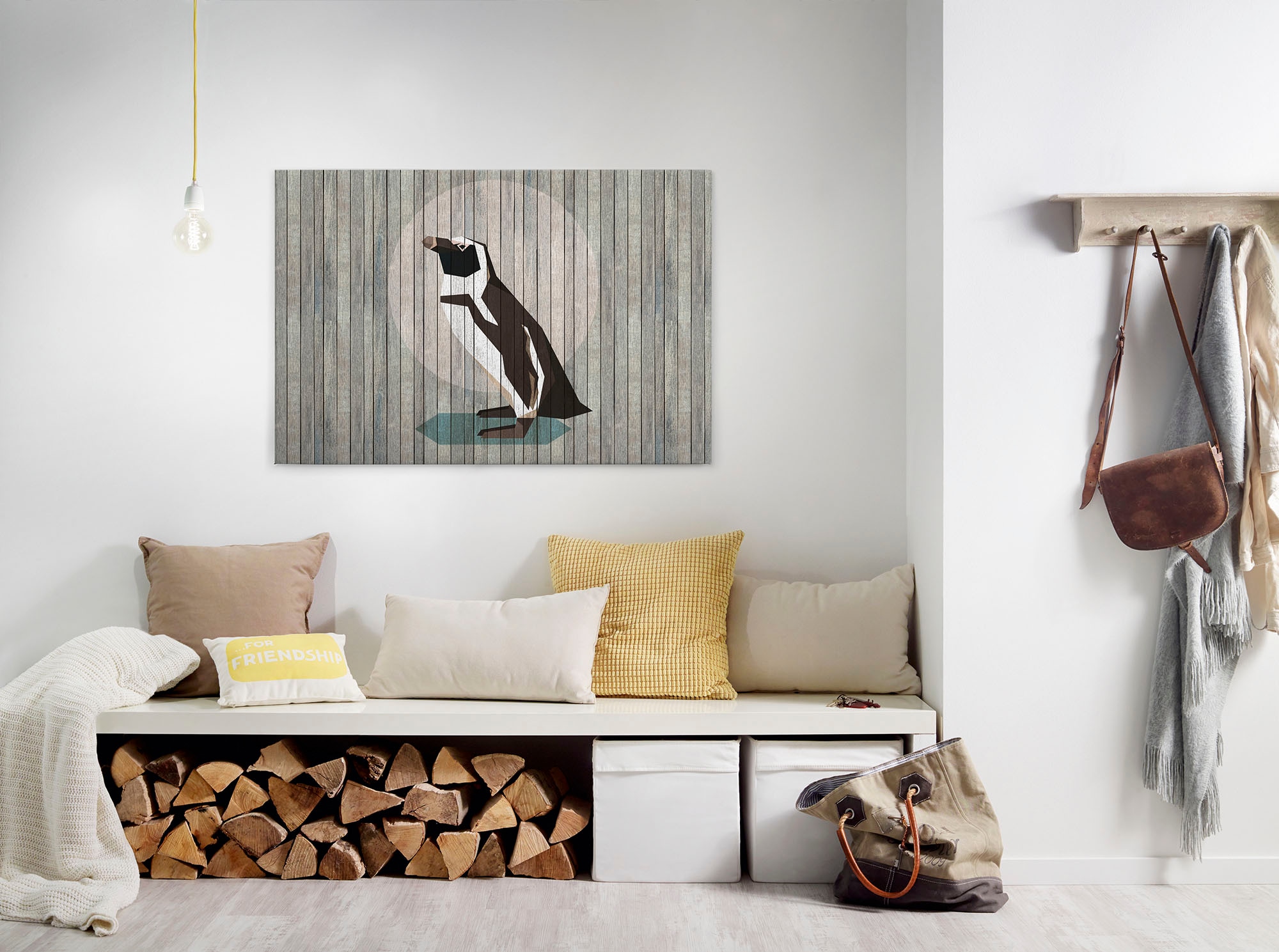 A.S. Création Leinwandbild "born to be wild 4", Tiere, (1 St.), Keilrahmen Bild Holzoptik Pinguin Tiere