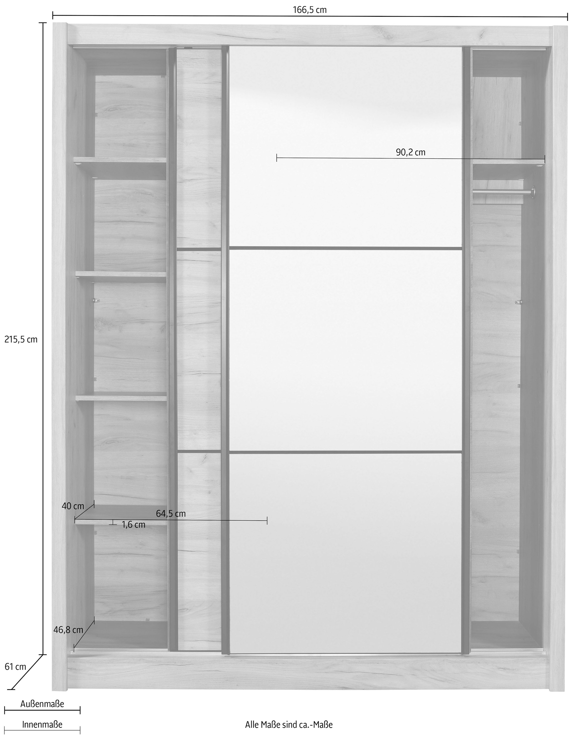 INOSIGN Schwebetürenschrank »Navara Kleiderschrank mit Spiegel Wäscheschrank Garderobe«, mit großzügiger Innenausstattung, FSC®-zertifiziert, in 3 Breiten