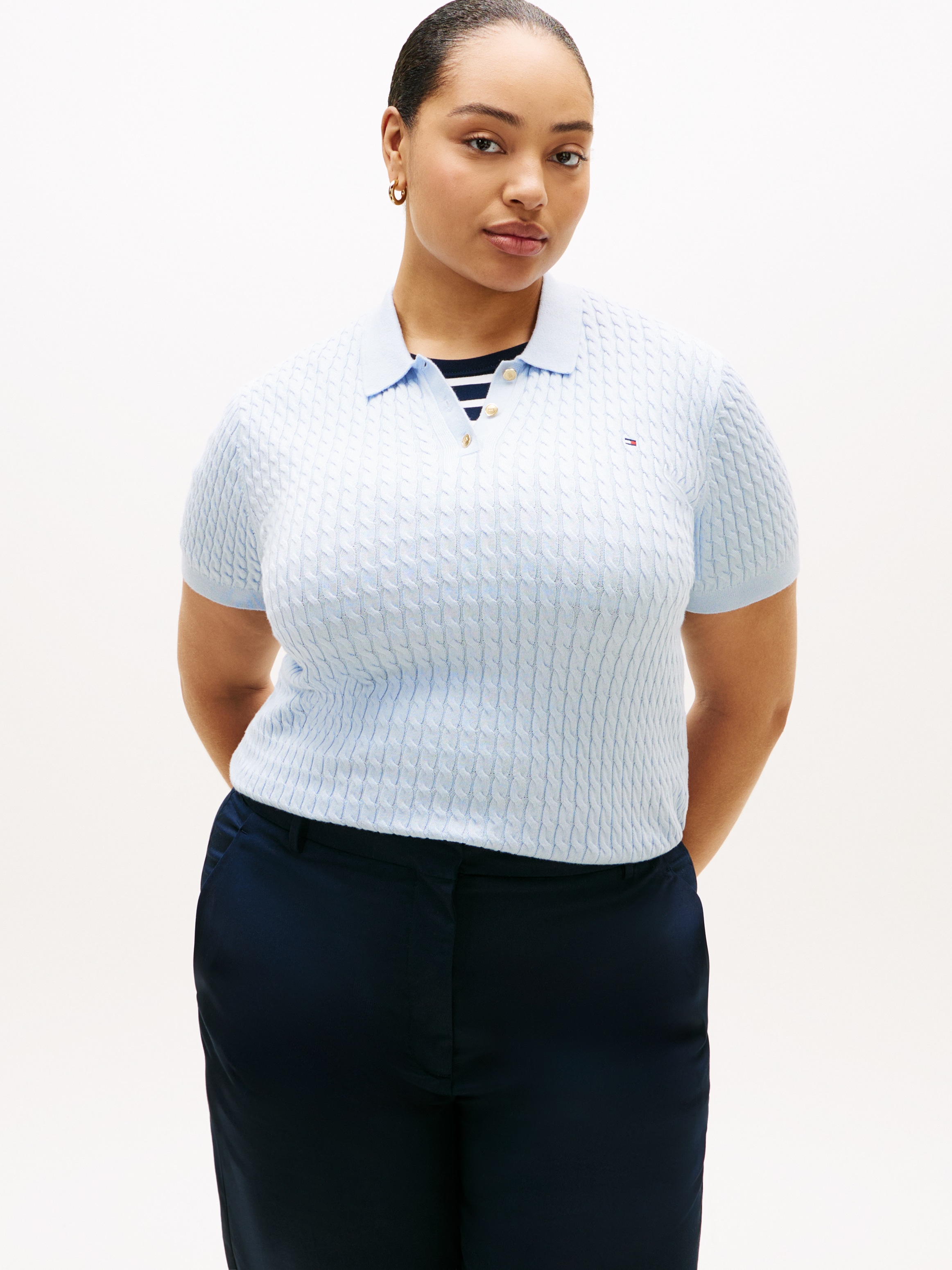 Tommy Hilfiger Curve Polokragenpullover "CRV CO CABLE FINE GG POLO S/S" in günstig online kaufen