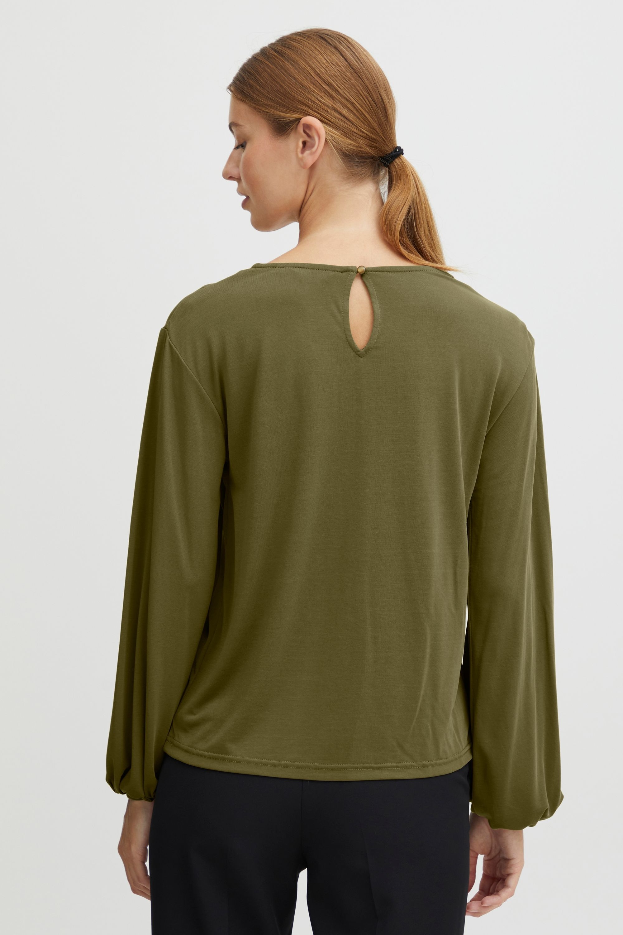Langarmbluse OXMO "Langarmbluse OXHal", Damen, Gr. L, grün (military olive), Obermaterial: 64% Modal CMD. 36% Polyester PES., Blusen 3
