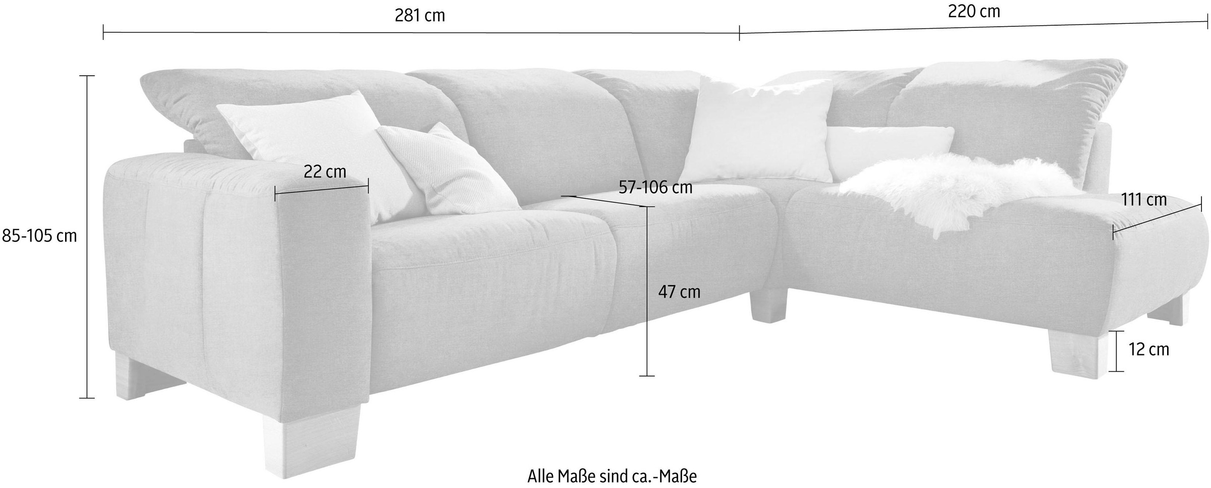 Home affaire Ecksofa »Hörnum L-Form«, wahlweise mit motorischer Relaxfunktion, mit verstellbarer Kopfstütze
