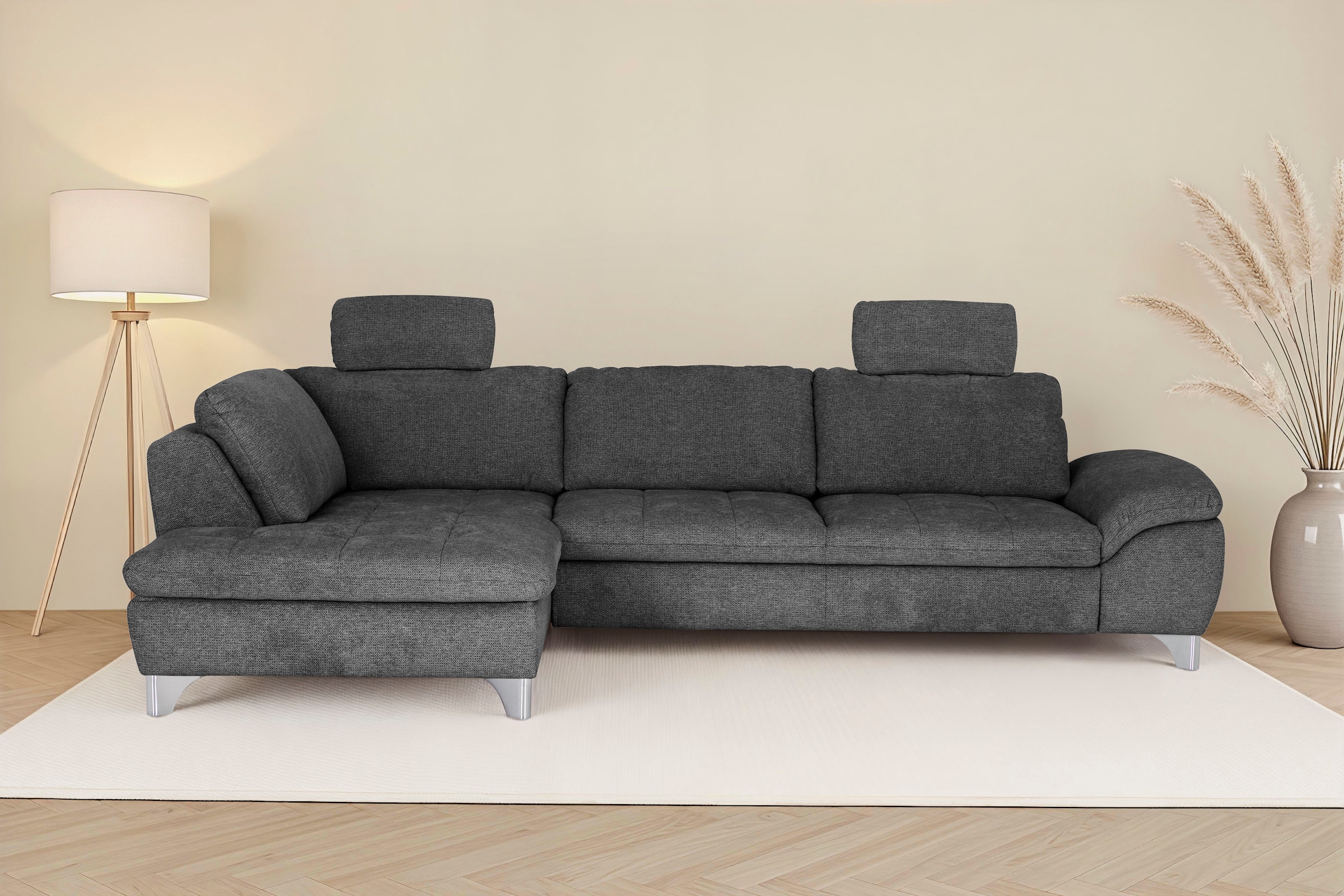 Die PlanBar Ecksofa "Ottomane MP-IN14007 L-Form, Breite 306 cm" wahlweise mit Schlaffunktion und verstellbaren Kopfstützen