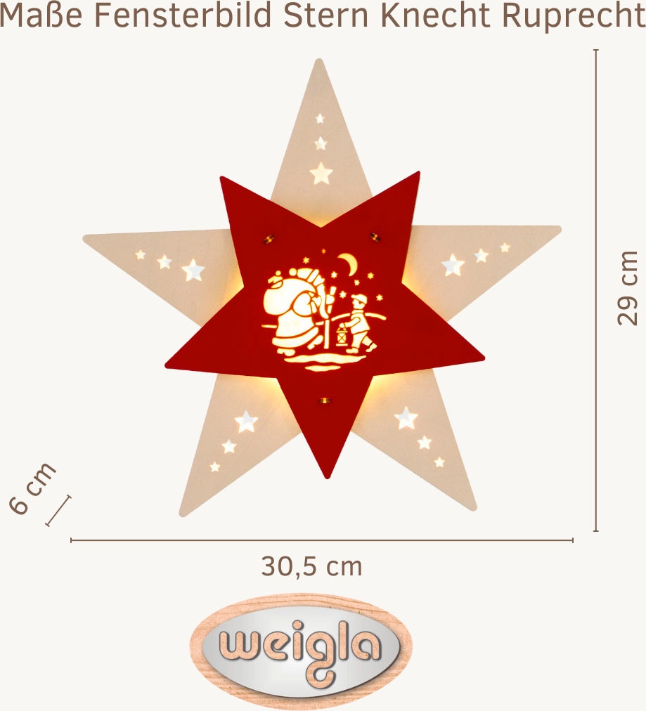 Weigla Dekostern »LED Knecht Ruprecht, Fensterbild, WEIẞ-ROT, Made in Germany« Erzgebirge garantiert, Weihnachtsdeko Innen, Weihnachtsbeleuchtung