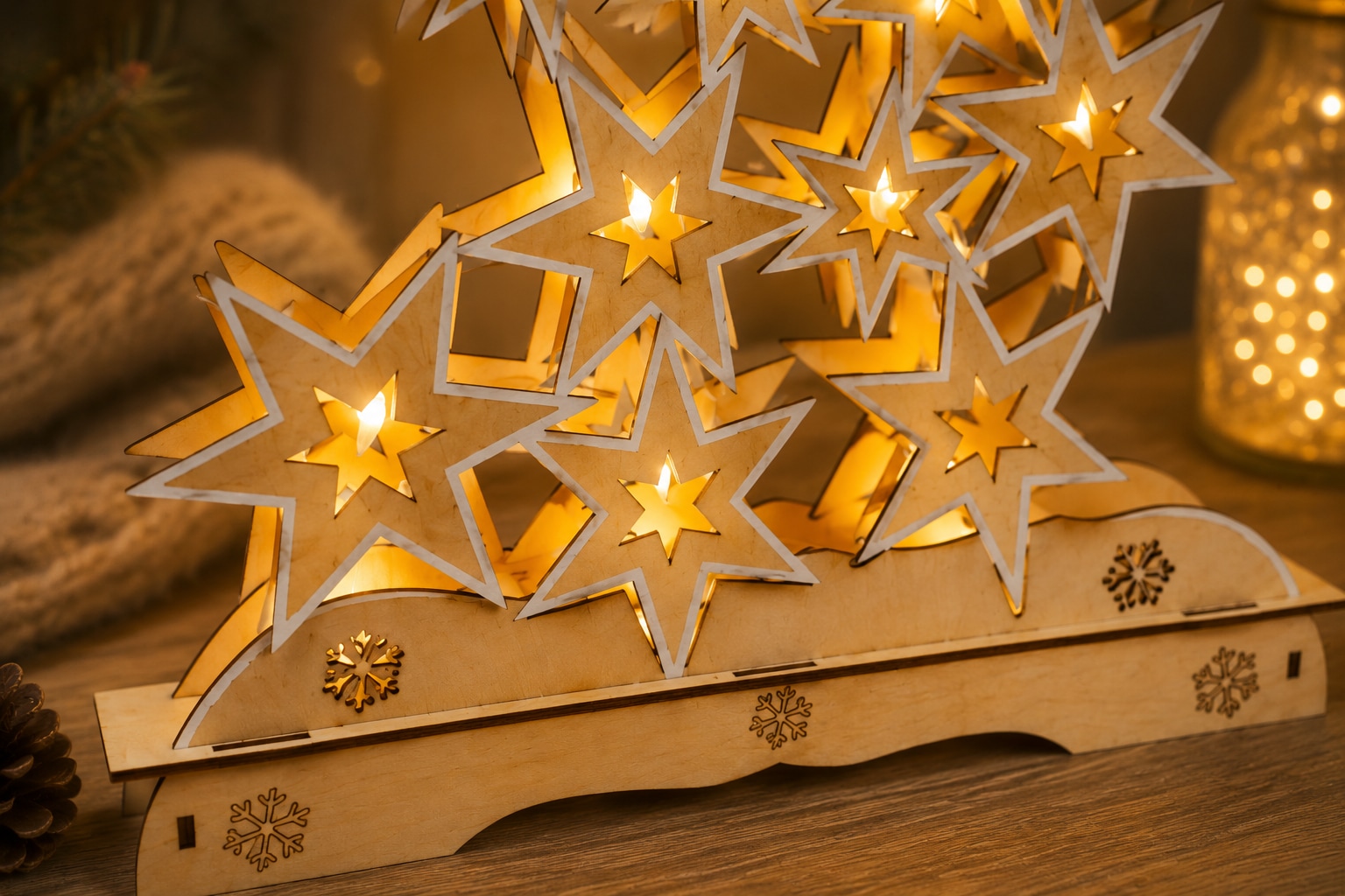 OTTO home LED Dekoobjekt »Holzdekoration Weihnachten« 1 Stk. Warmweiß Gratis-Hänger, 6h-Timer,Höhe 21 cm