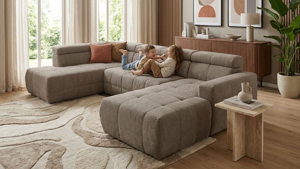 OTTO home Wohnlandschaft "Ballerup 359 x 228 cm, auch mit verstellbarer Sitztiefe" Kopfteile verstellbar, Pet Friendly Bezug, U-Form
