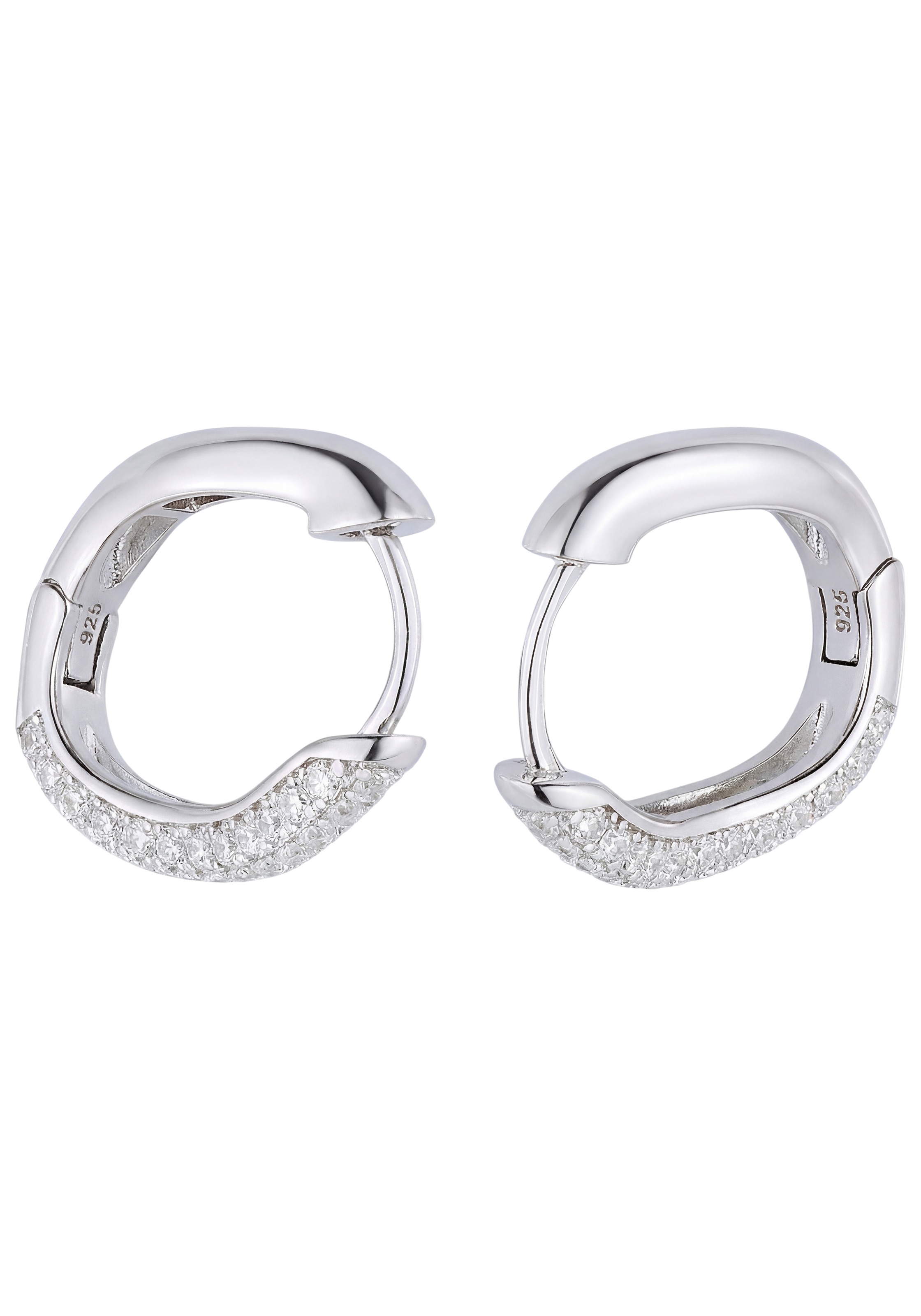 JOBO Paar Creolen »Ohrringe 17 mm mit 74 Zirkonia« 925 Silber rhodiniert oder vergoldet
