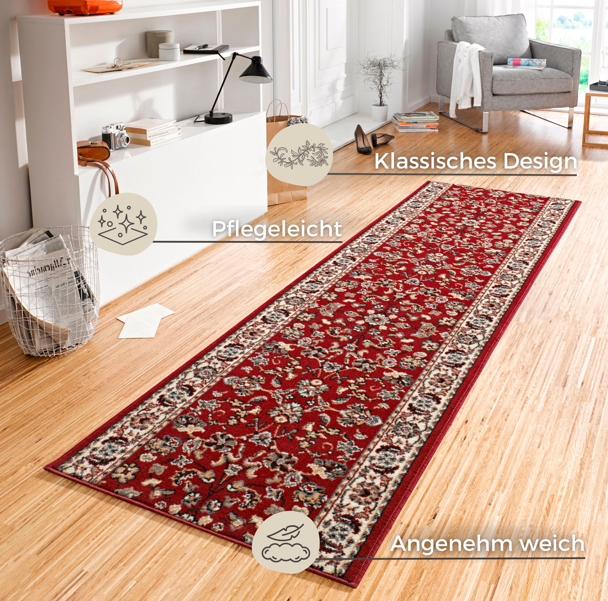 Läufer HANSE HOME "Vintage" Gr. 45, rot, B:80cm H:9mm L:500cm, Kunstfaser, Teppiche, Läufer, Teppichläufer, Kurzflor, Orient, Vintage, Retro, Flur, Schlafzimmer 2