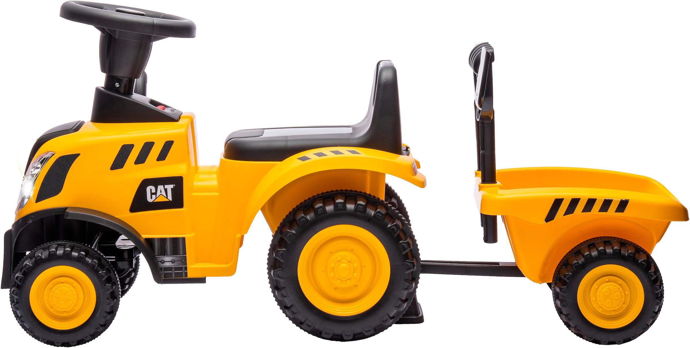 Jamara Rutscher »Caterpillar Traktor mit Anhänger 2in1, gelb«, mit Licht- und Soundeffekten sowie Hupe