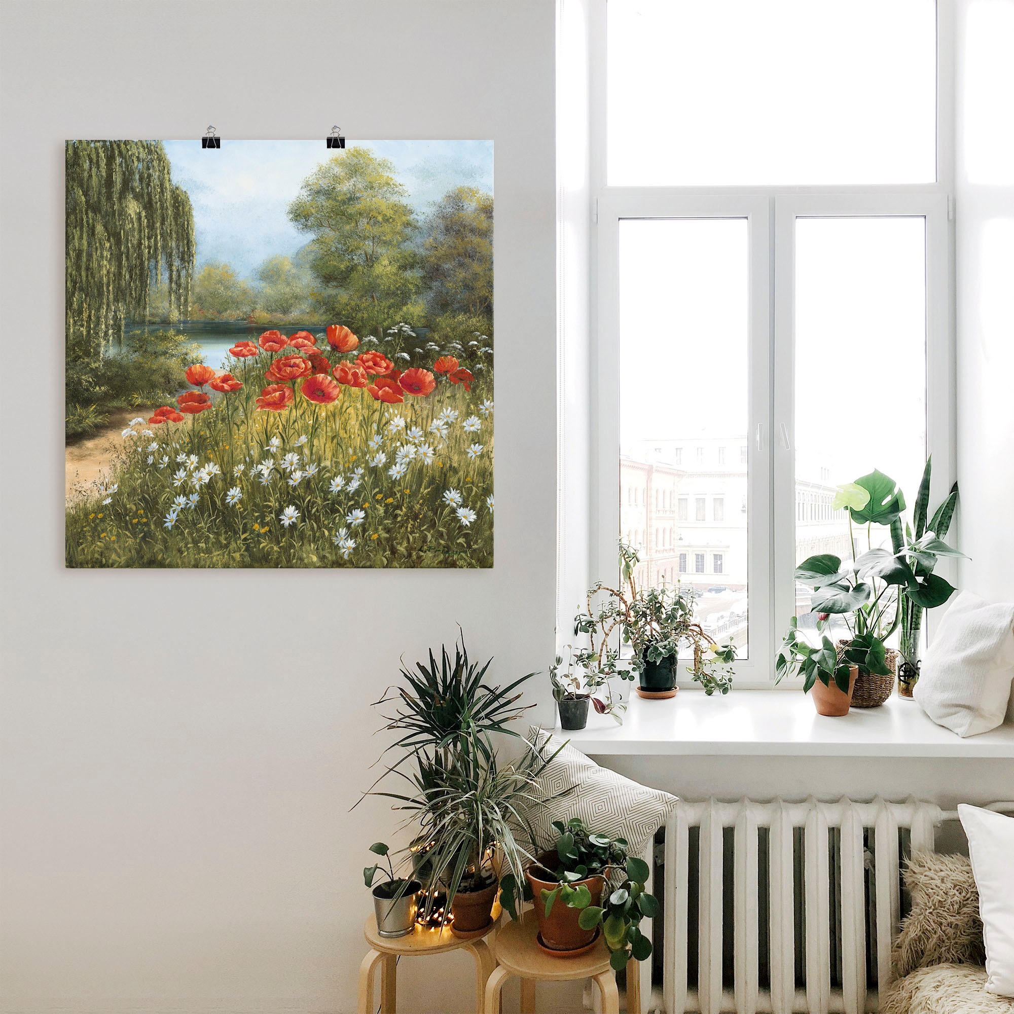 Artland Wandbild "Mohnwiese am See" Blumenwiese 1 Stk. tlg. als Alubild, Le günstig online kaufen