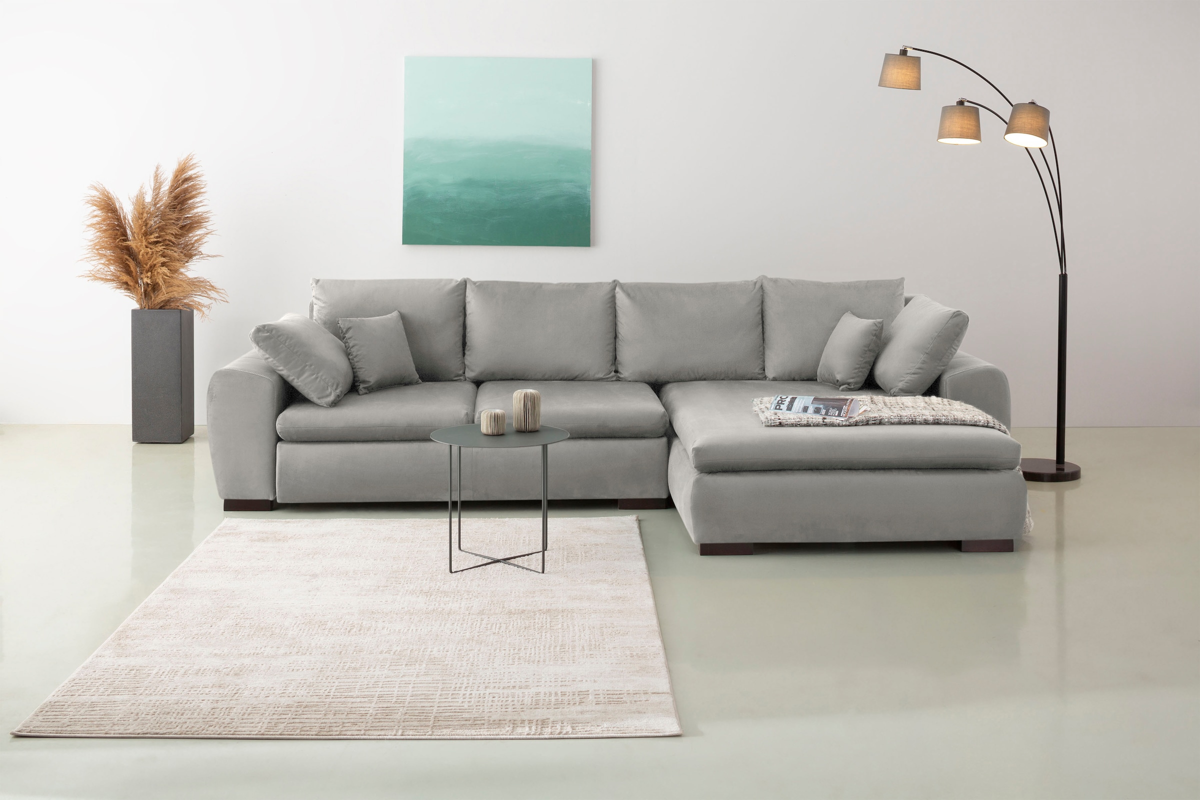 Home affaire 1100000002199 "Cara Mia L-Form, B: 325 cm, XXL-Sofa mit 4 Zierkissen" optional Schlaffunktion & Bettkasten, Liegefl. 145x270 cm
