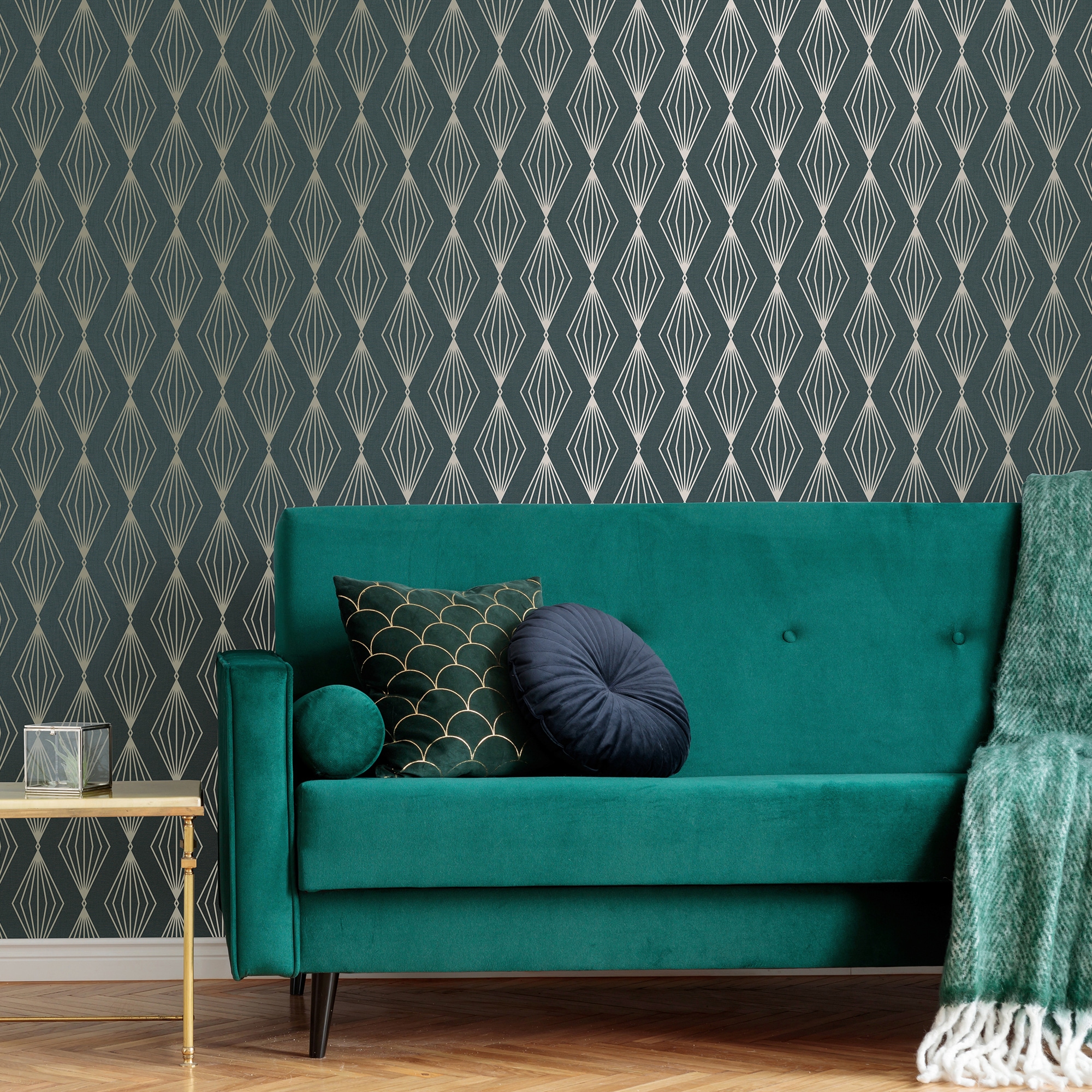 Boutique 1100000002199 "Marquise Geo" geometrisch Dunkelgrün - 10mx52cm