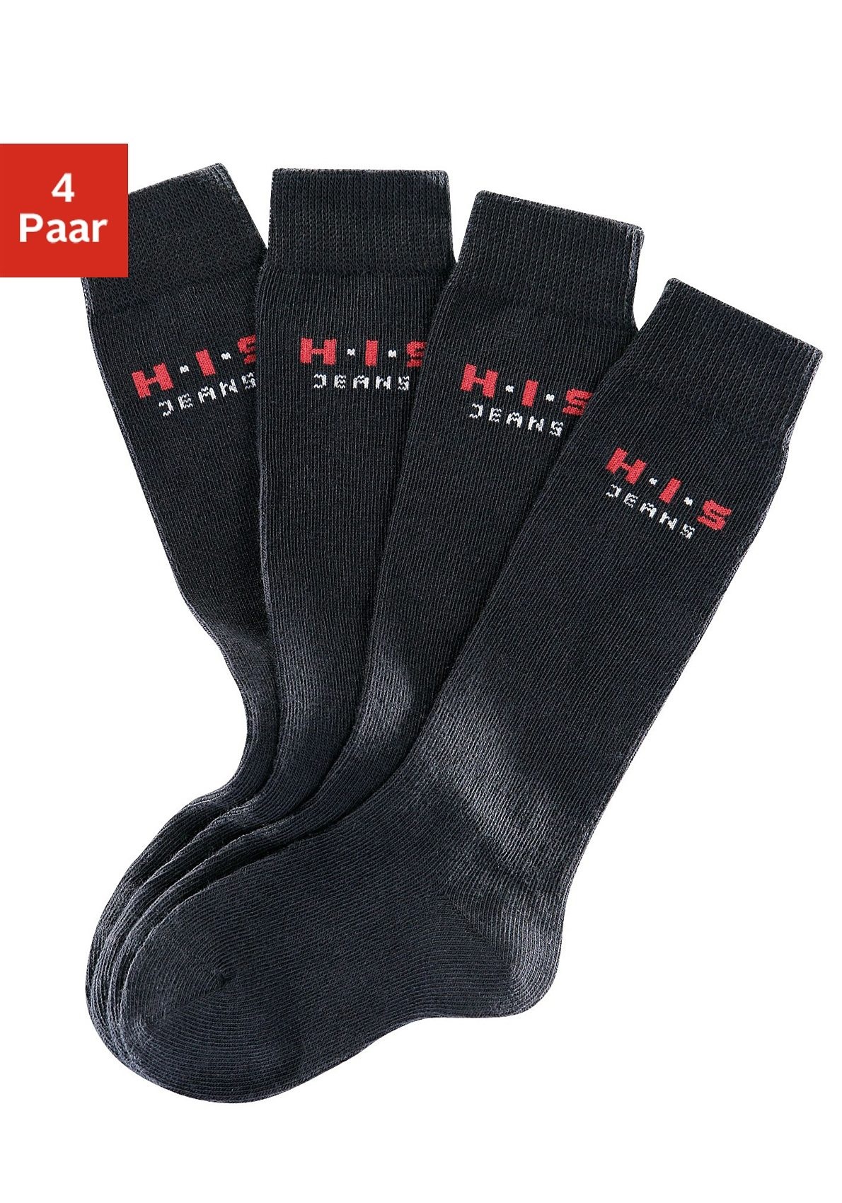 H.I.S Mädchen Kniestrümpfe, Gr. 39, schwarz, Baumwolle, Elasthan (LYCRA), Polyamid, unifarben, Socken, mit verstärkten Belastungszonen